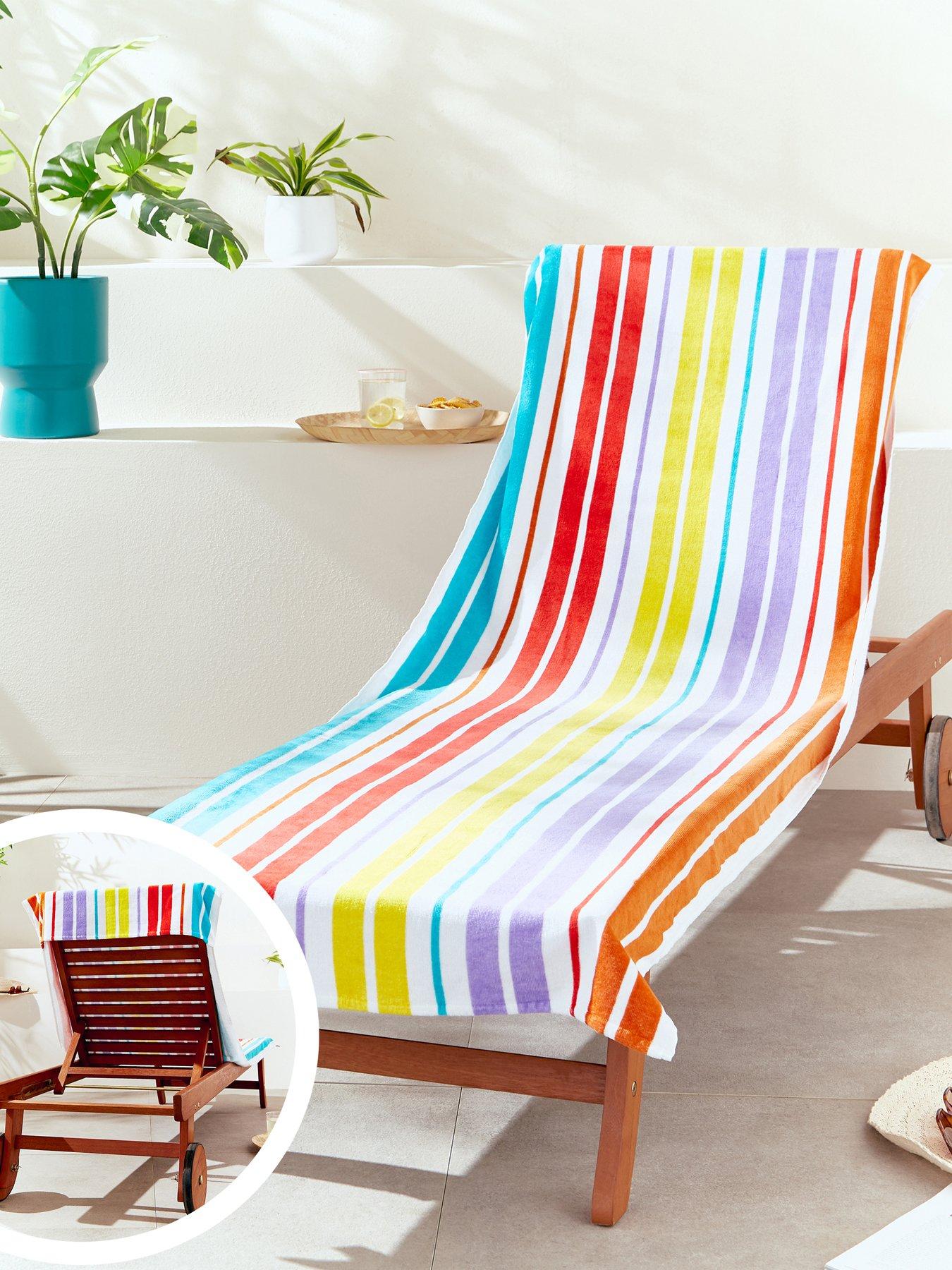 catherine-lansfield-rainbow-stripe-cotton-beach-towel