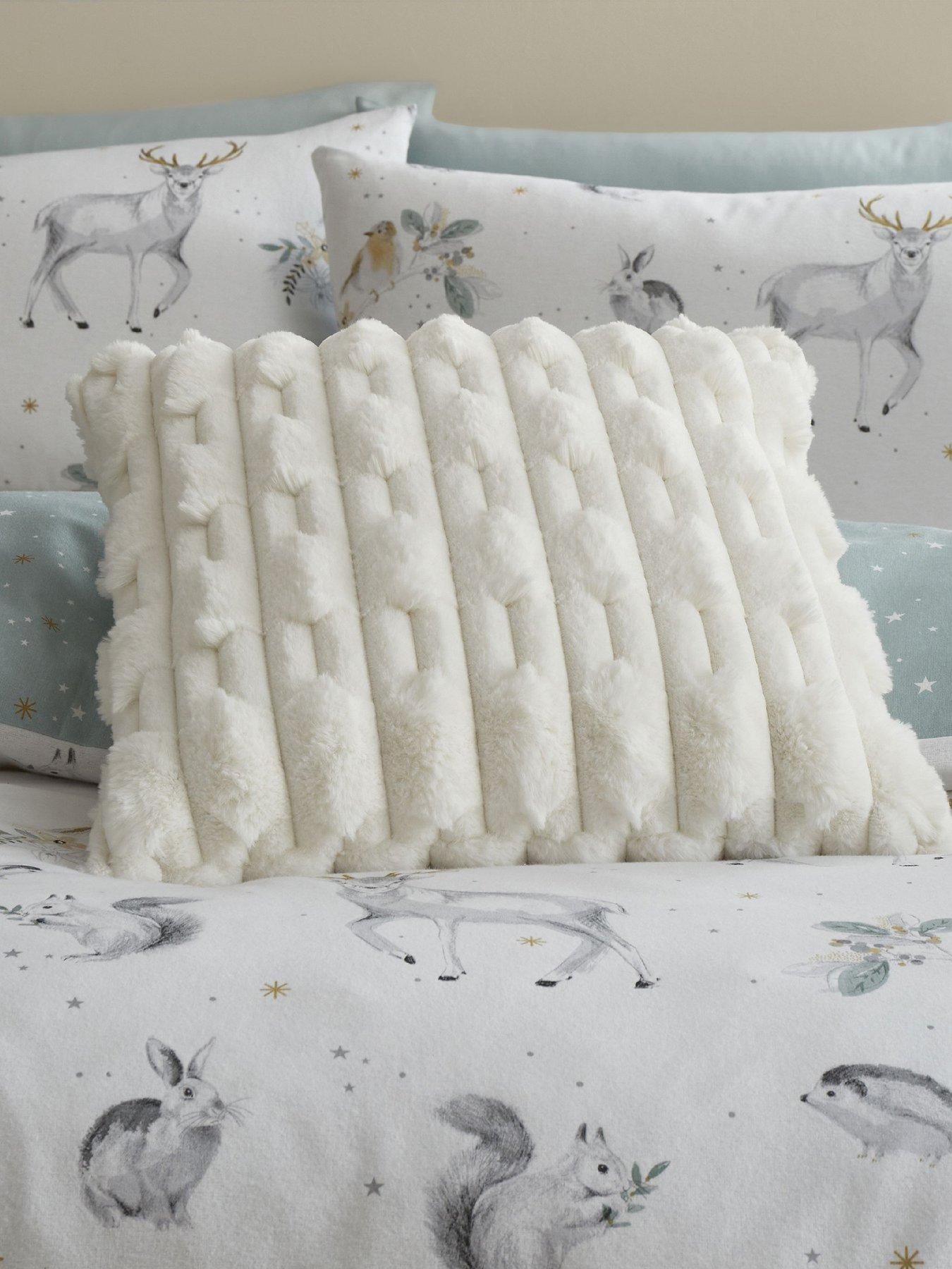 undefined Carved Faux Fur Cosy Cushion - Cream