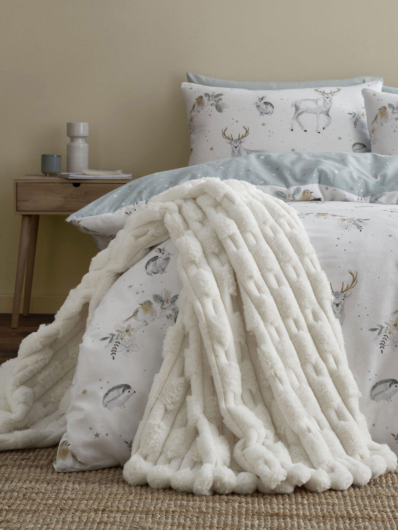 undefined Carved Faux Fur Cosy Throw in White