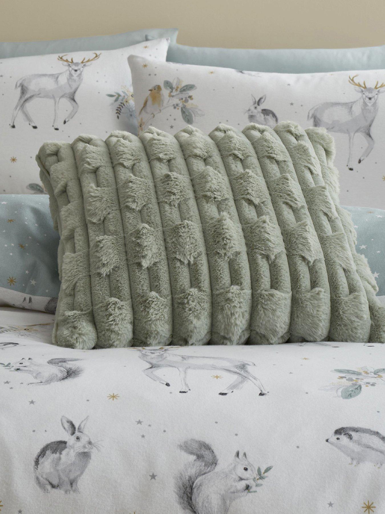 Bianca Carved Faux Fur Cosy Cushion in Sage