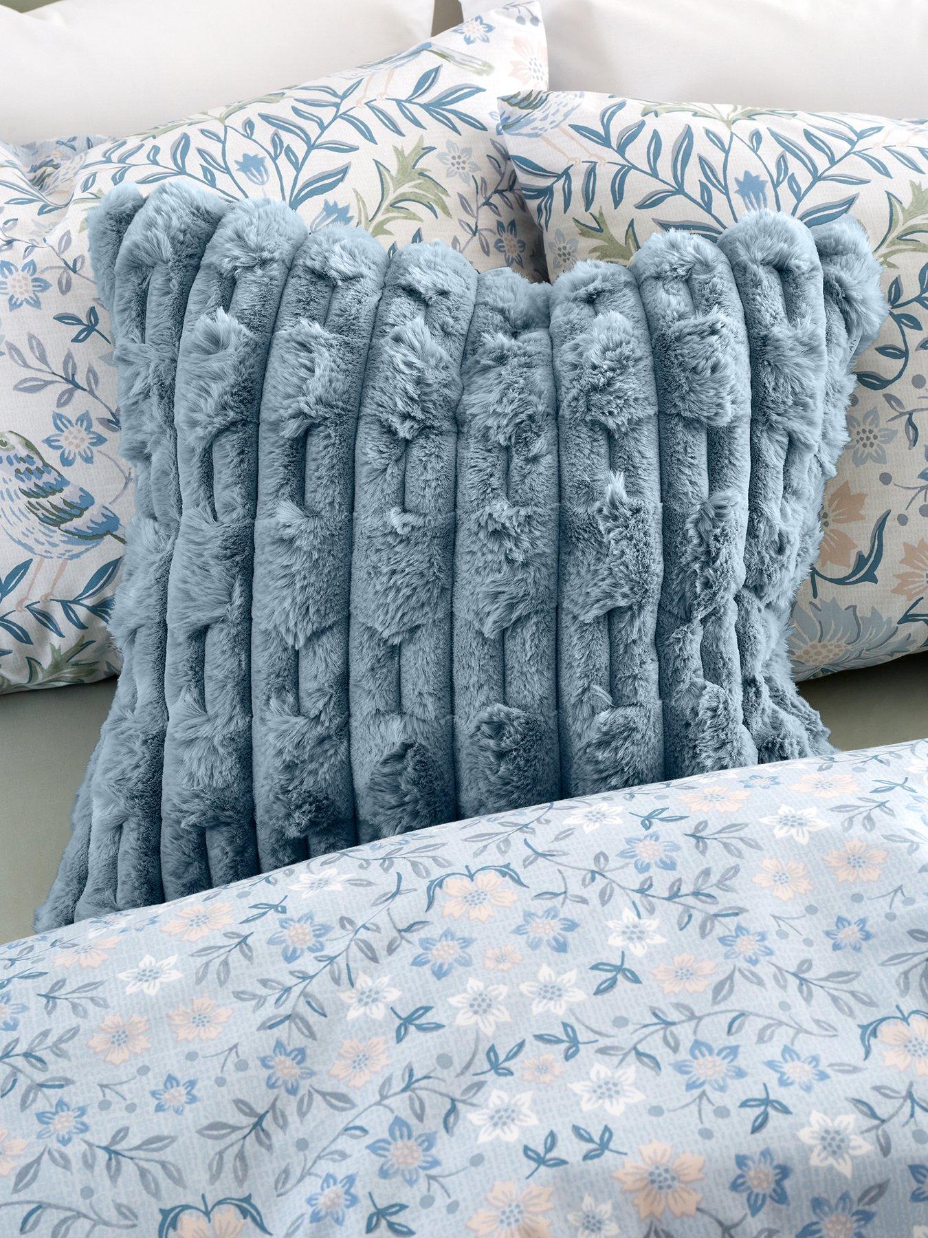 undefined Carved Faux Fur Cosy Cushion in Blue