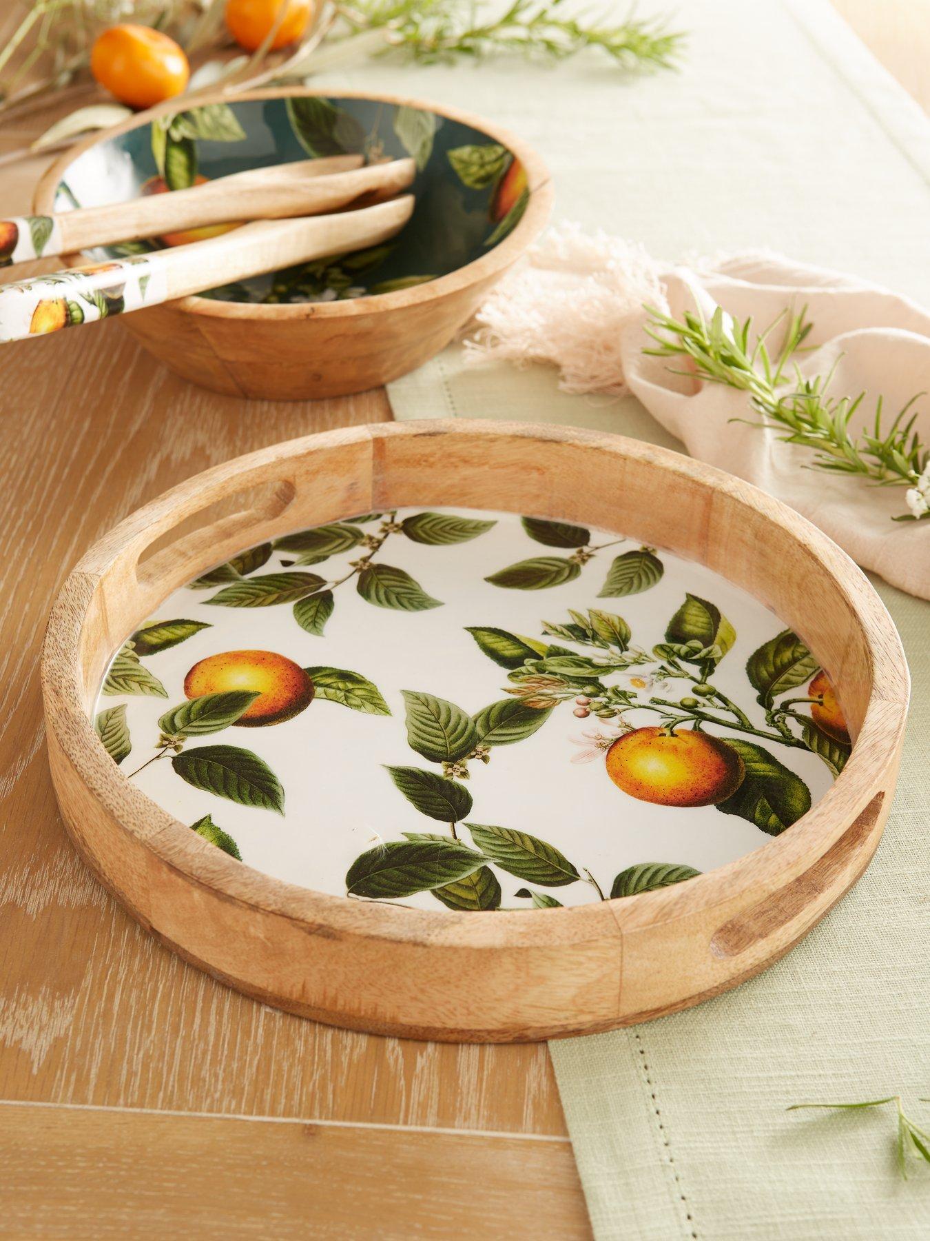 undefined Orange Blossom Mango Wood Round Serving Tray