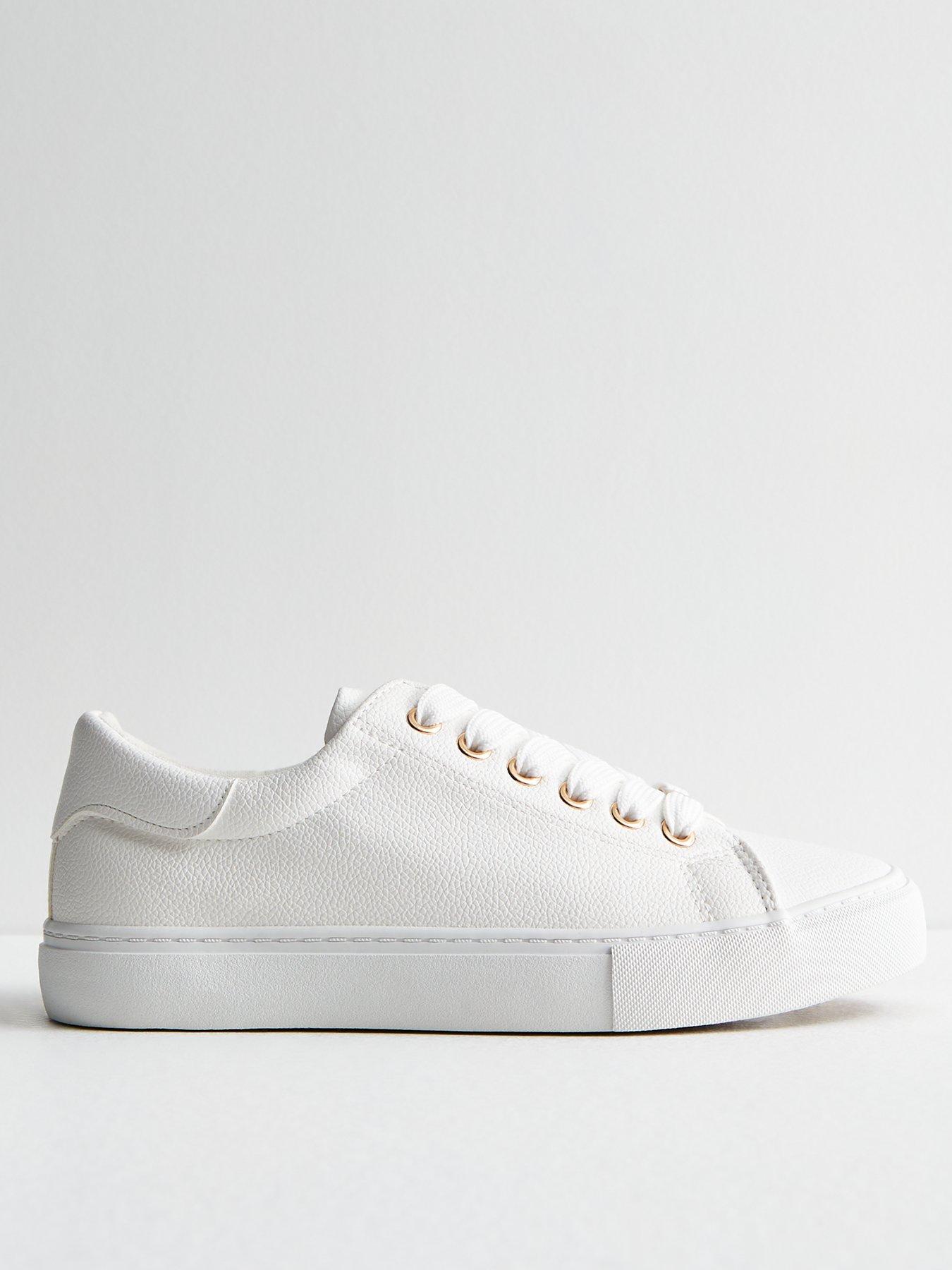 Wide Fit White Leather look Lace Up Trainers