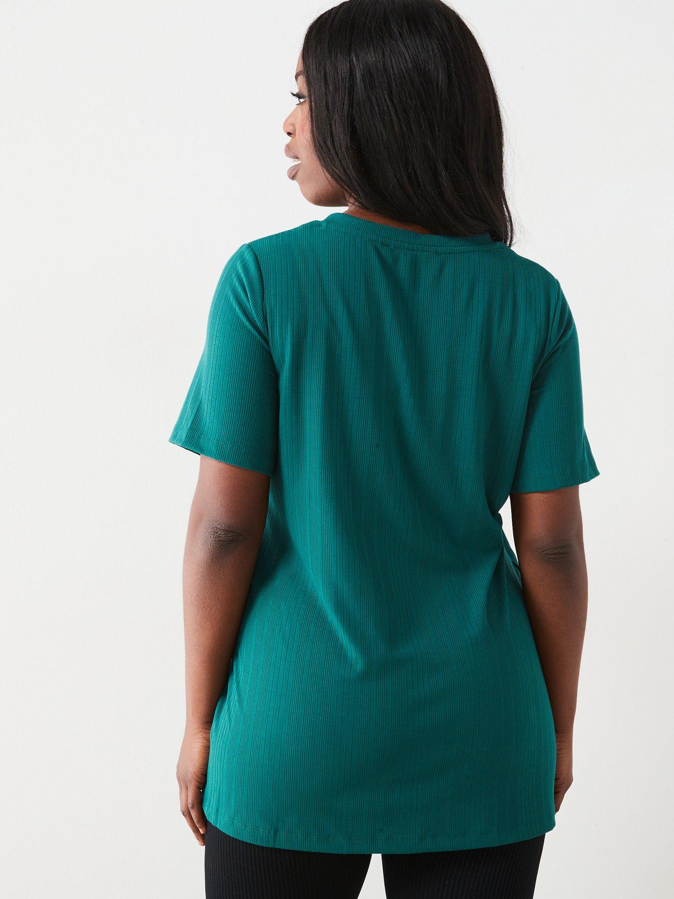 v-by-very-curve-longline-button-asymmetric-hem-t-shirt-greenstillFront