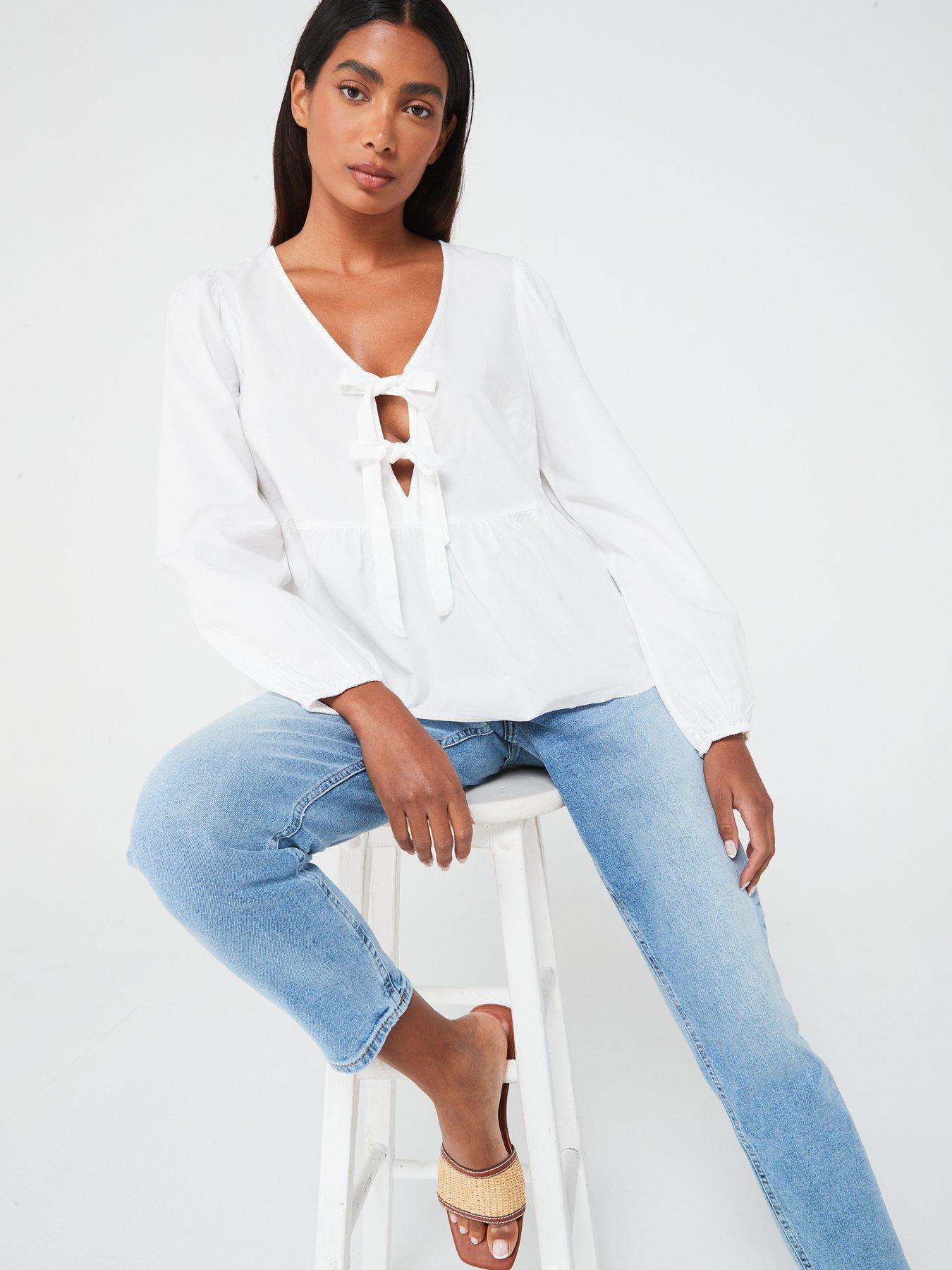 vero-moda-tie-front-peplum-top-whiteoutfit