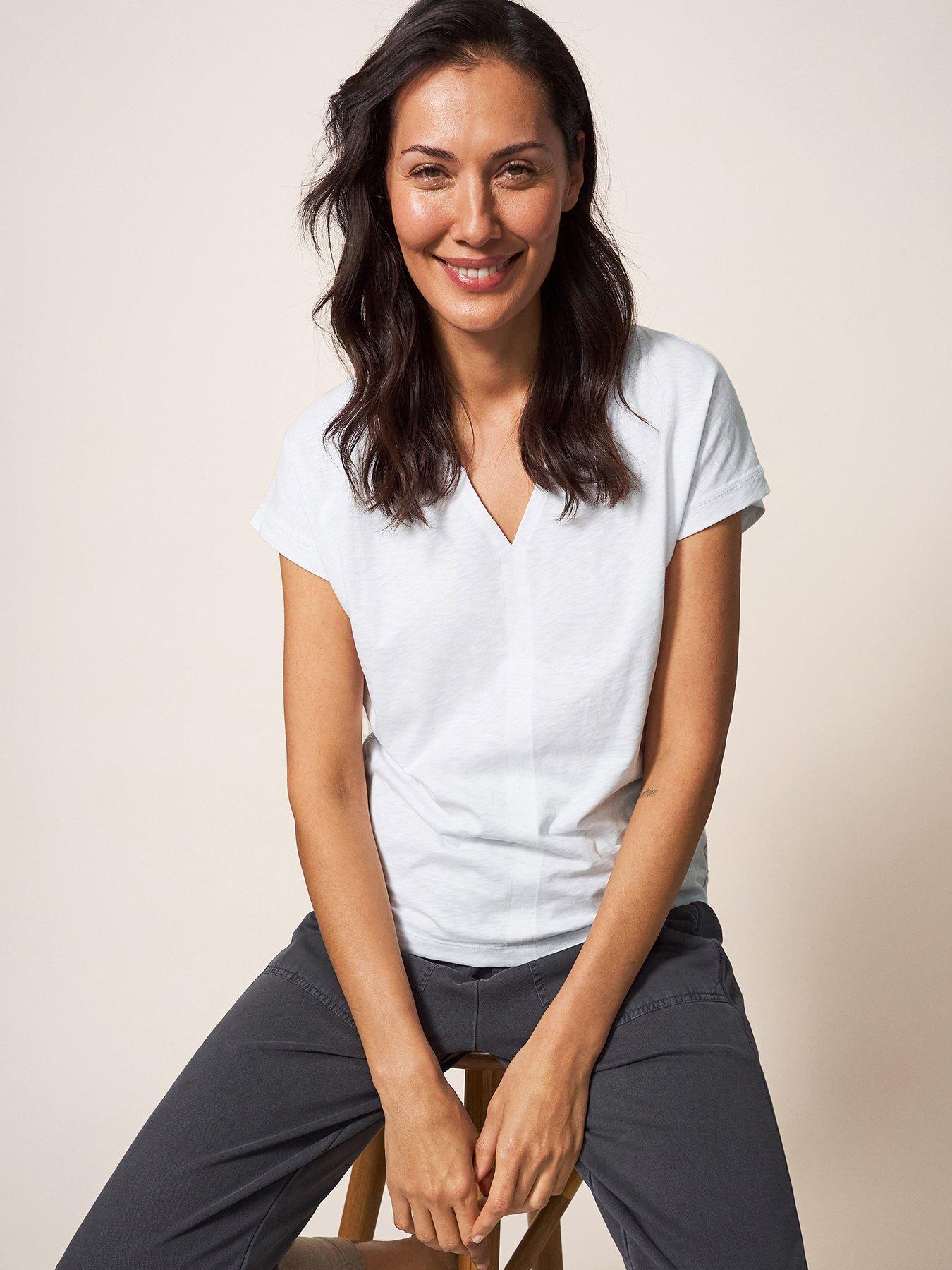 Image 1 of 6 of White Stuff Nelly Notch Neck T-shirt - White