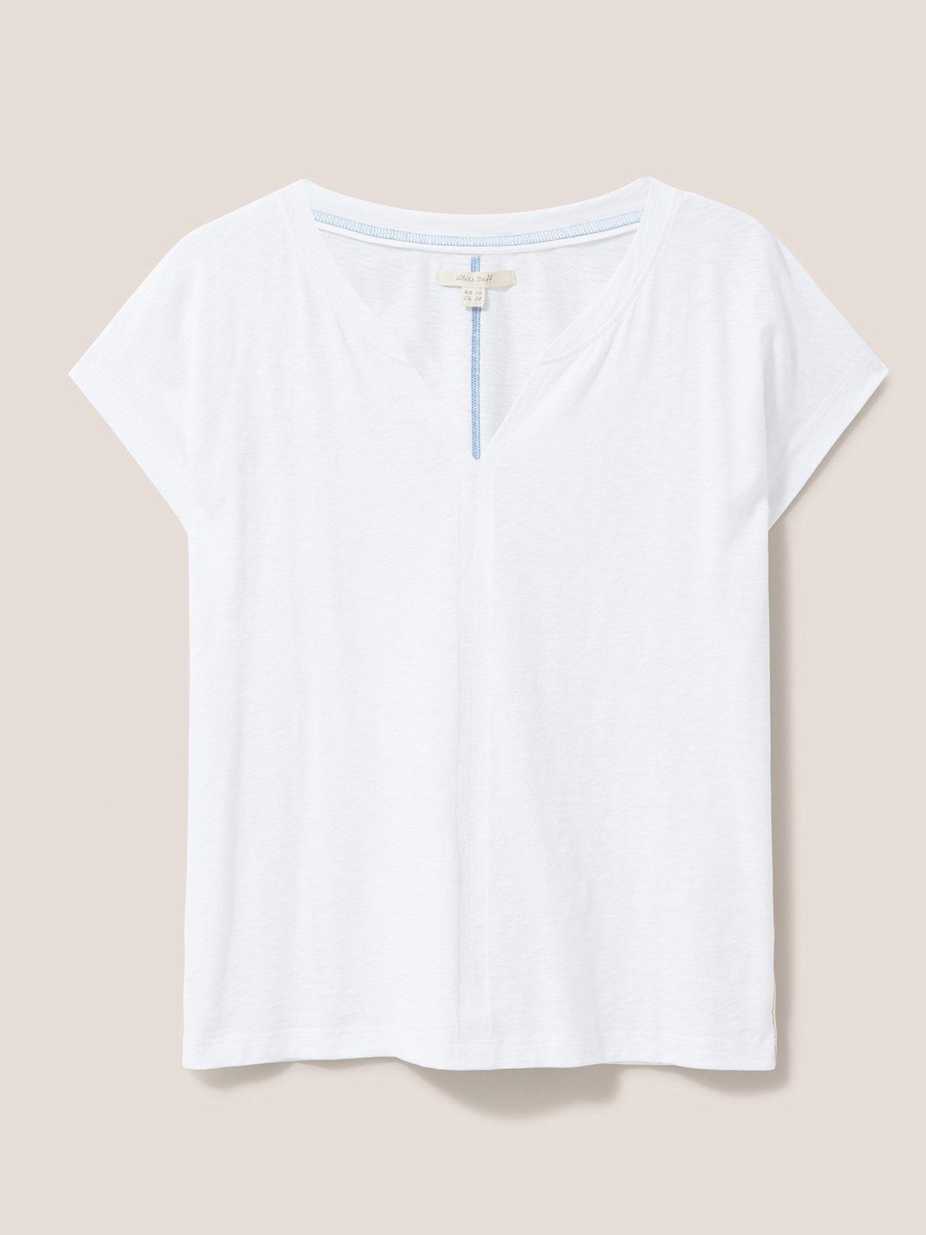 Image 4 of 6 of White Stuff Nelly Notch Neck T-shirt - White