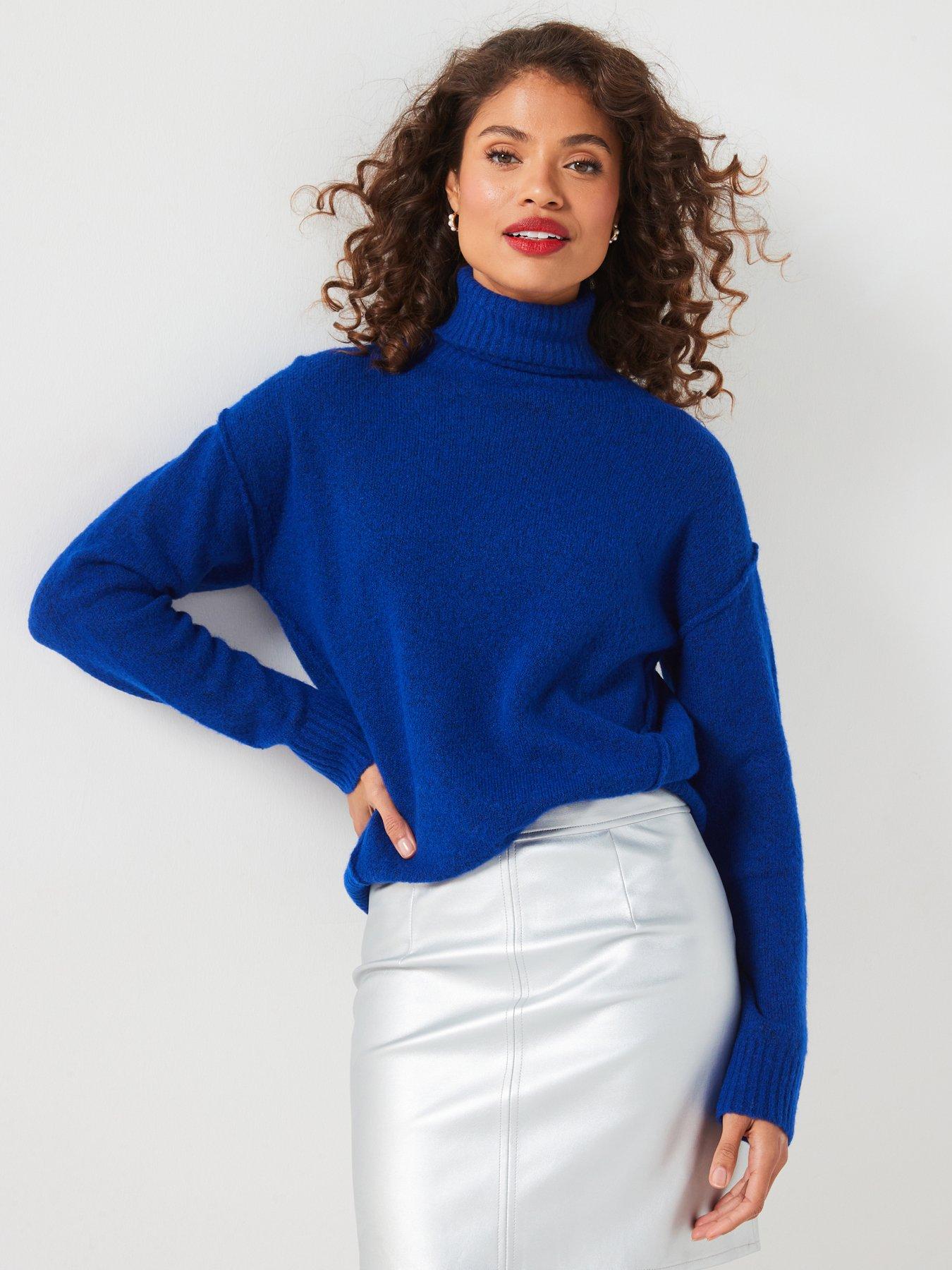 undefined Roll Neck Exposed Seam Detail Jumper - Blue