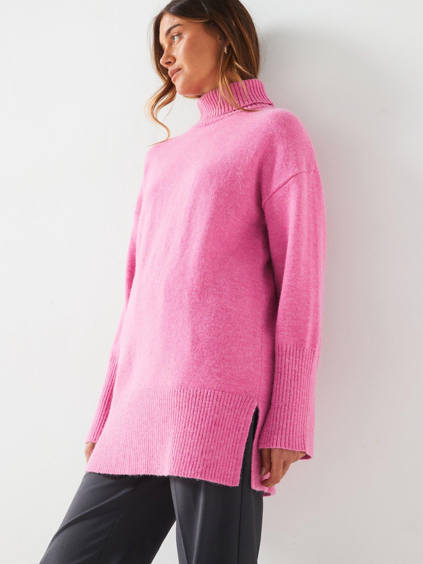 v-by-very-roll-neck-deep-rib-longline-jumper-pink