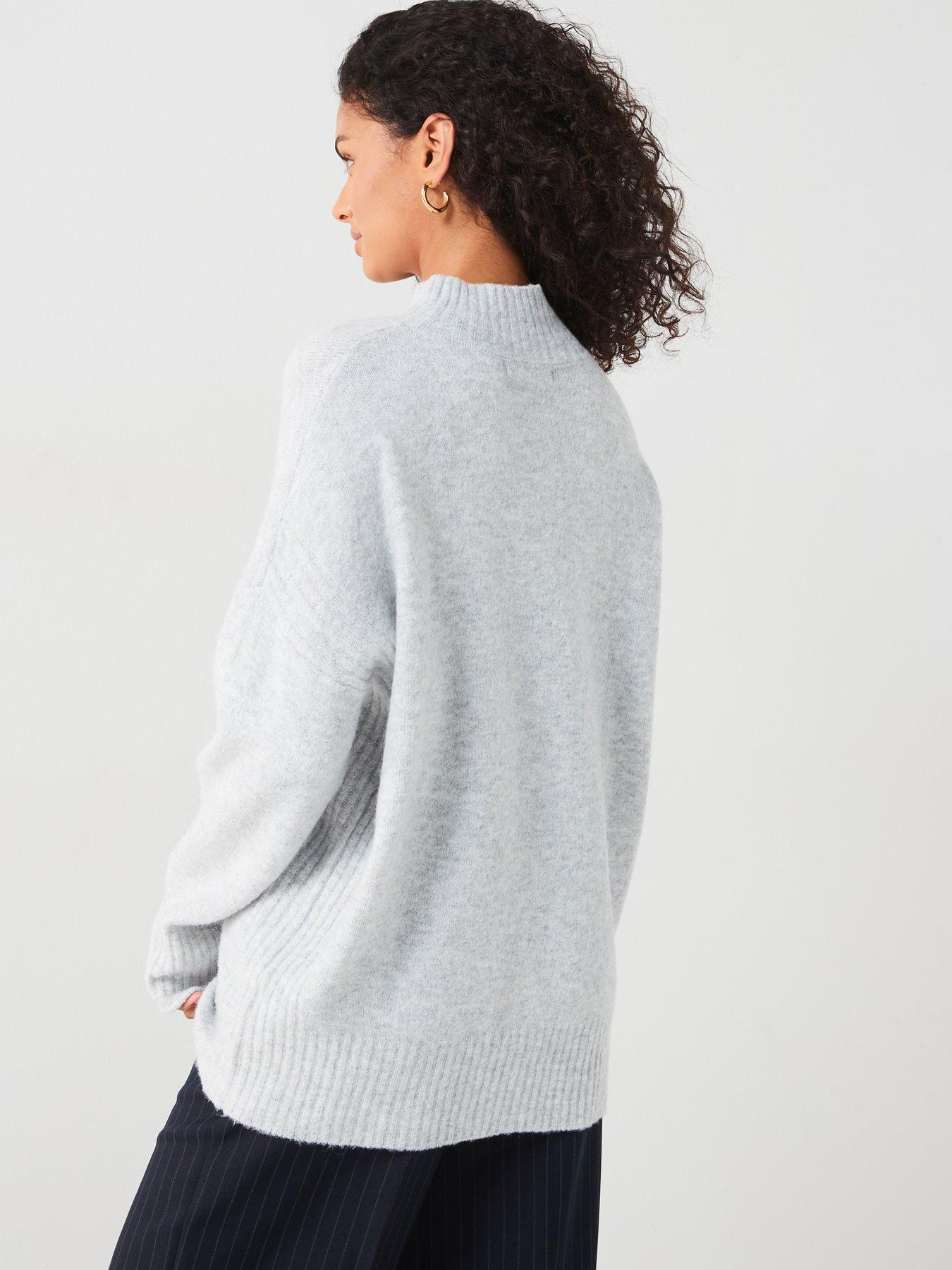 v-by-very-funnel-neck-seam-detail-longline-jumper-light-greystillFront