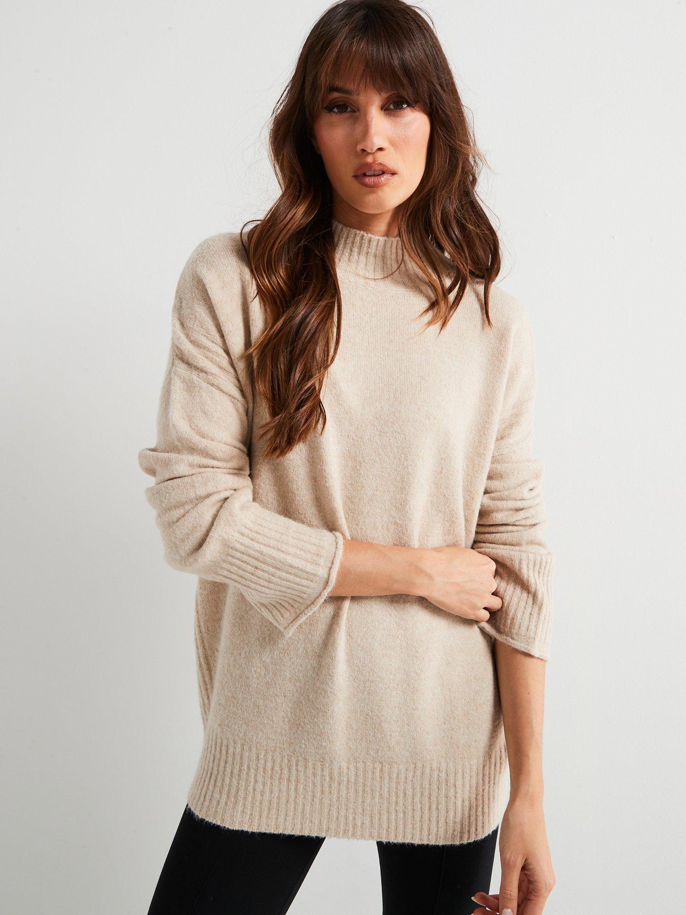 v-by-very-funnel-neck-seam-detail-longline-jumper-beige