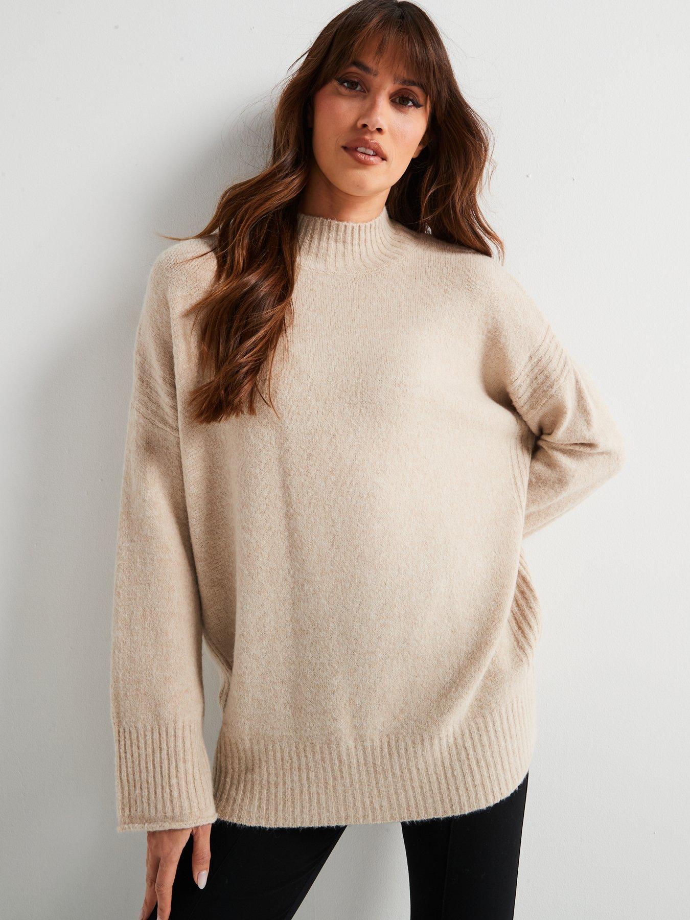 v-by-very-funnel-neck-seam-detail-longline-jumper-beigedetail