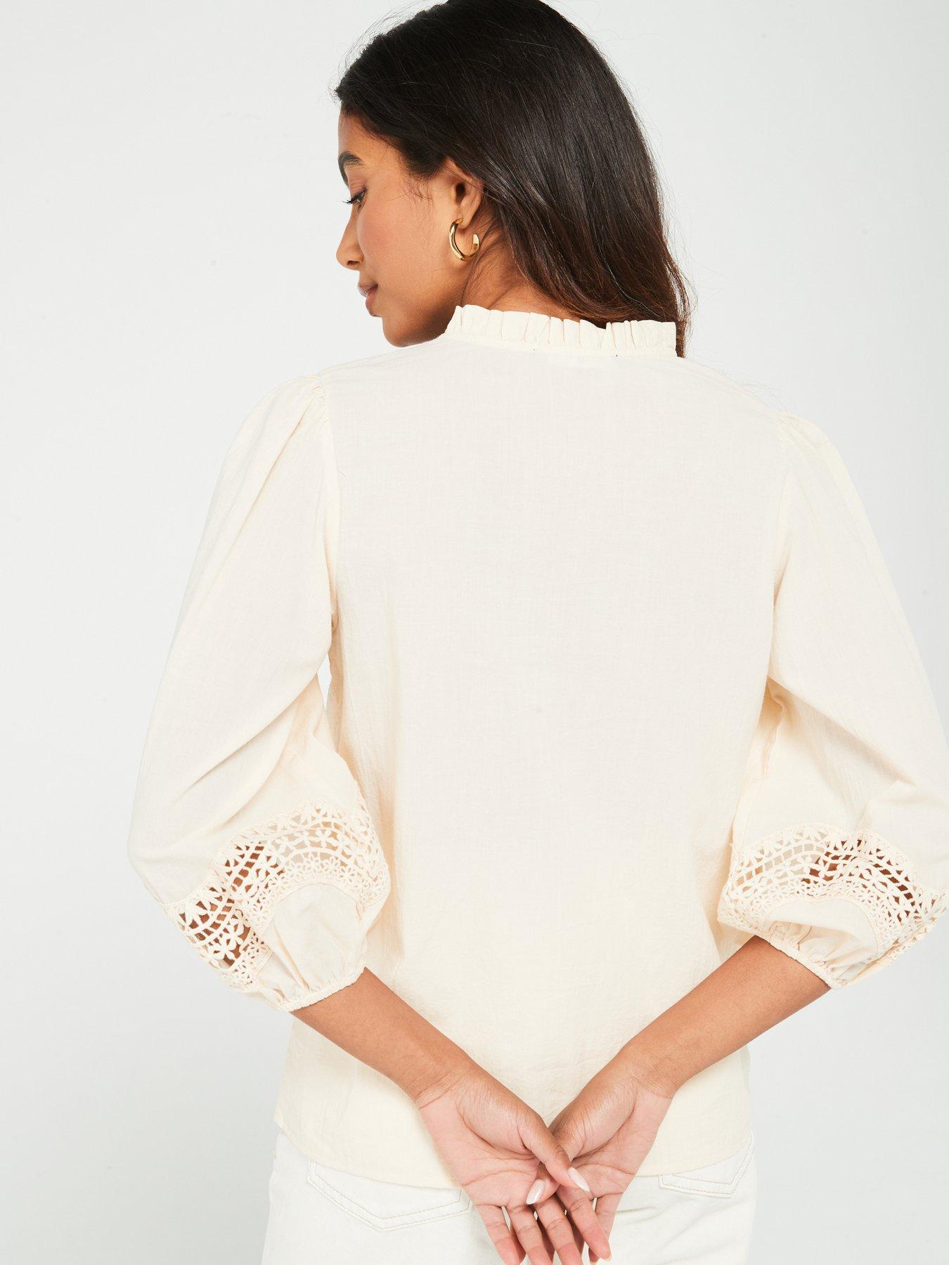 v-by-very-tie-neck-crochet-trim-blouse-creamstillFront