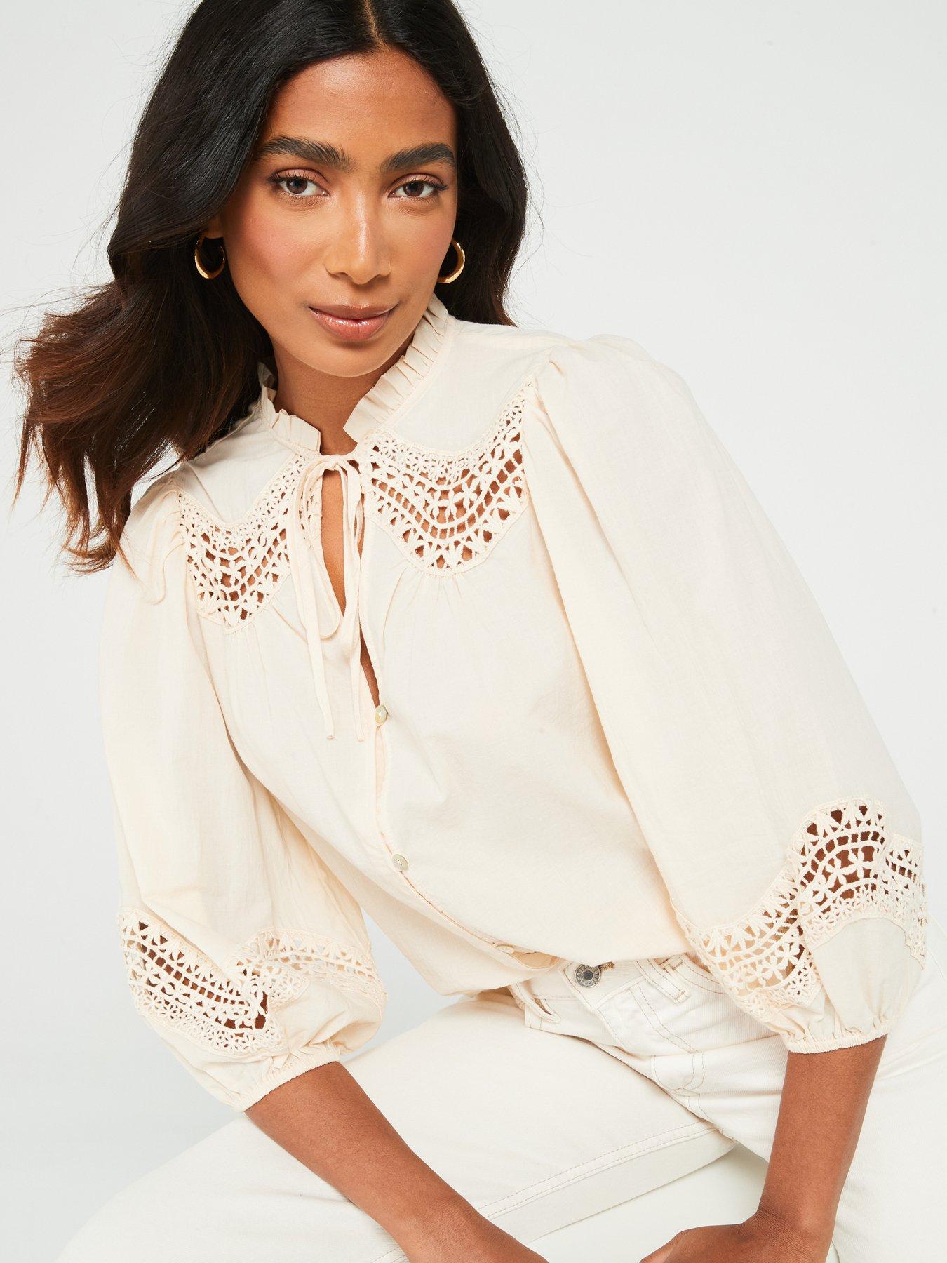 v-by-very-tie-neck-crochet-trim-blouse-creamoutfit