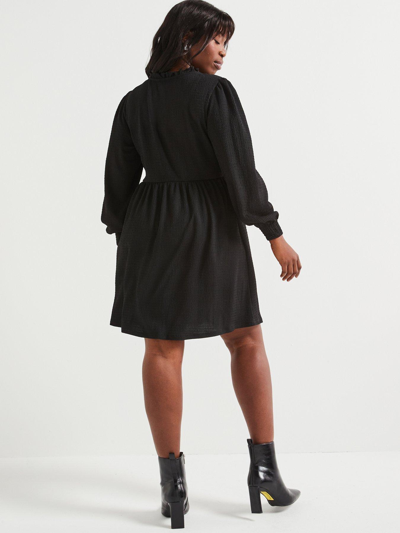 v-by-very-curve-jersey-crinkle-long-sleeve-mini-dress-blackstillFront