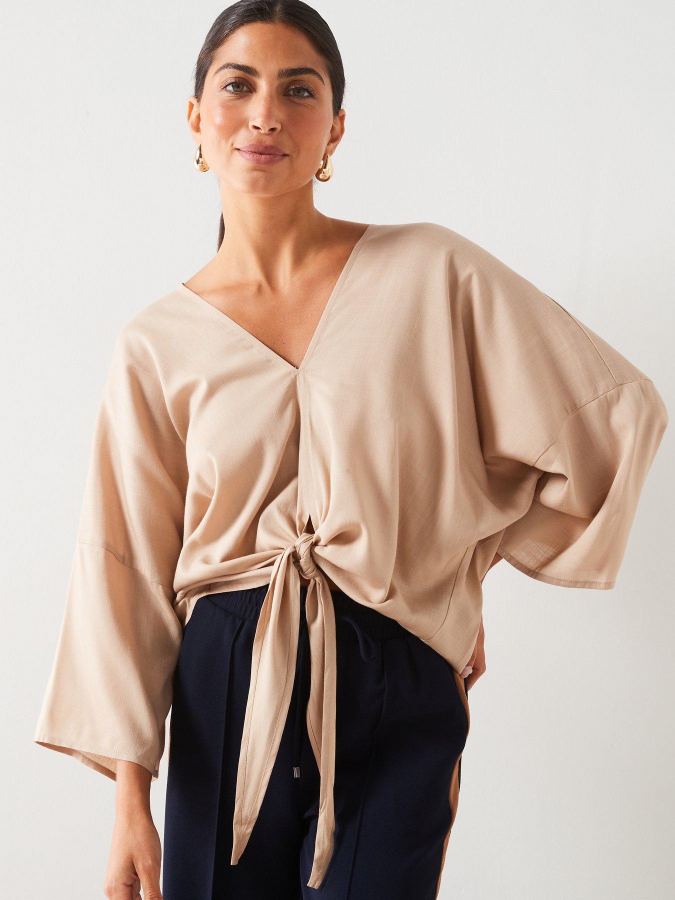 v-by-very-tie-front-textured-blouse-creamfront