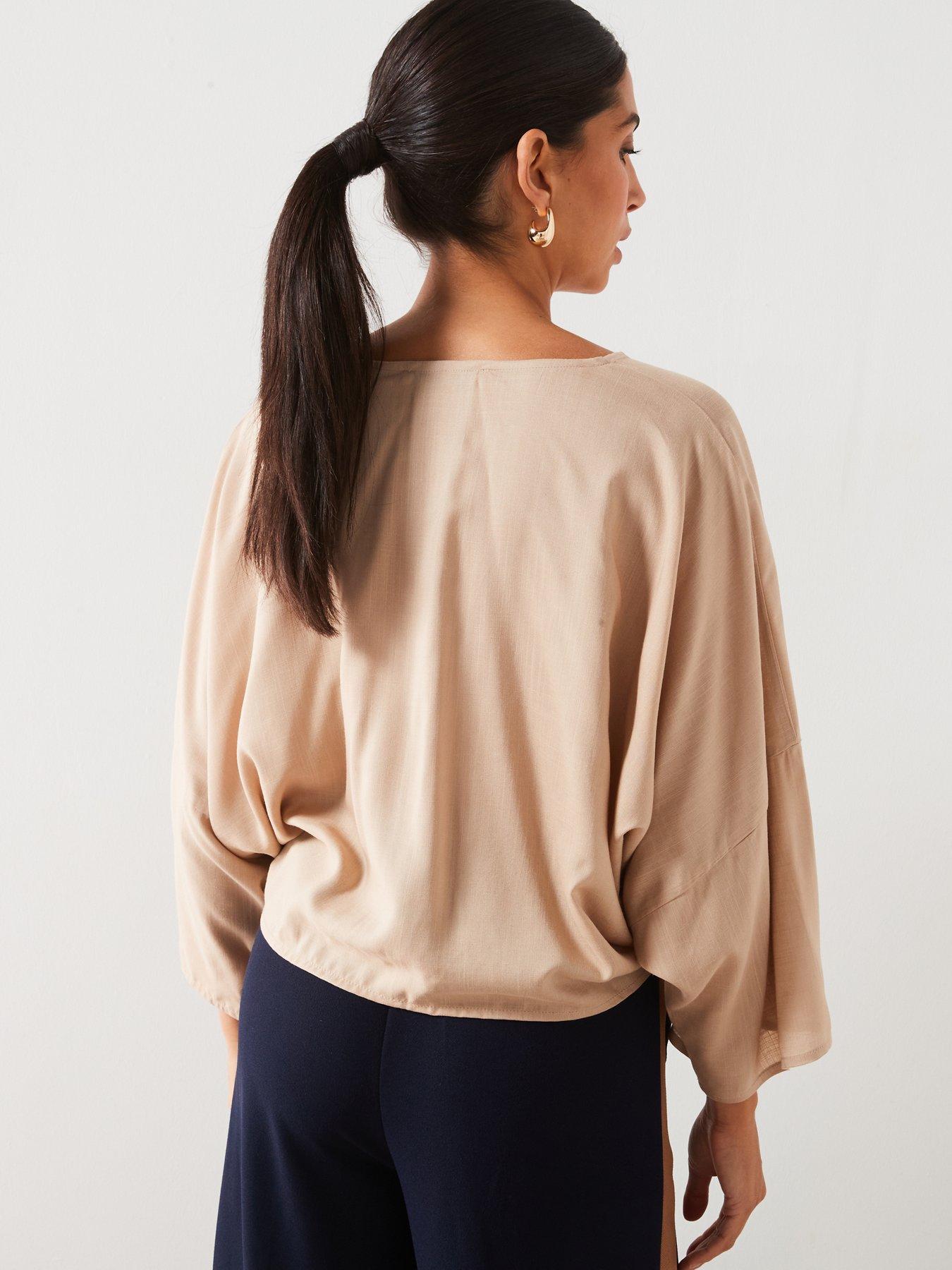 v-by-very-tie-front-textured-blouse-creamstillFront