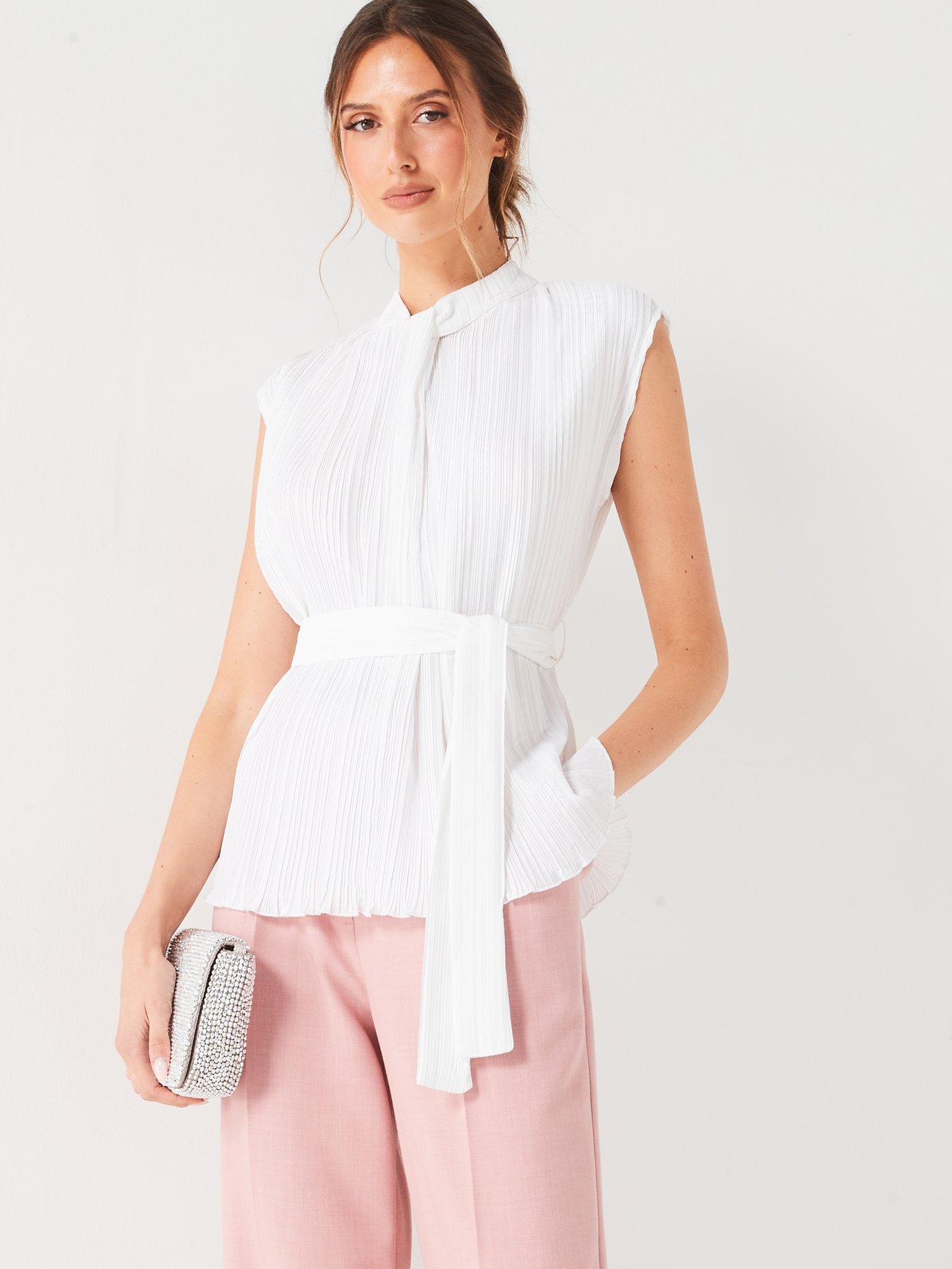 v-by-very-plisse-tie-waist-blouse-whitedetail