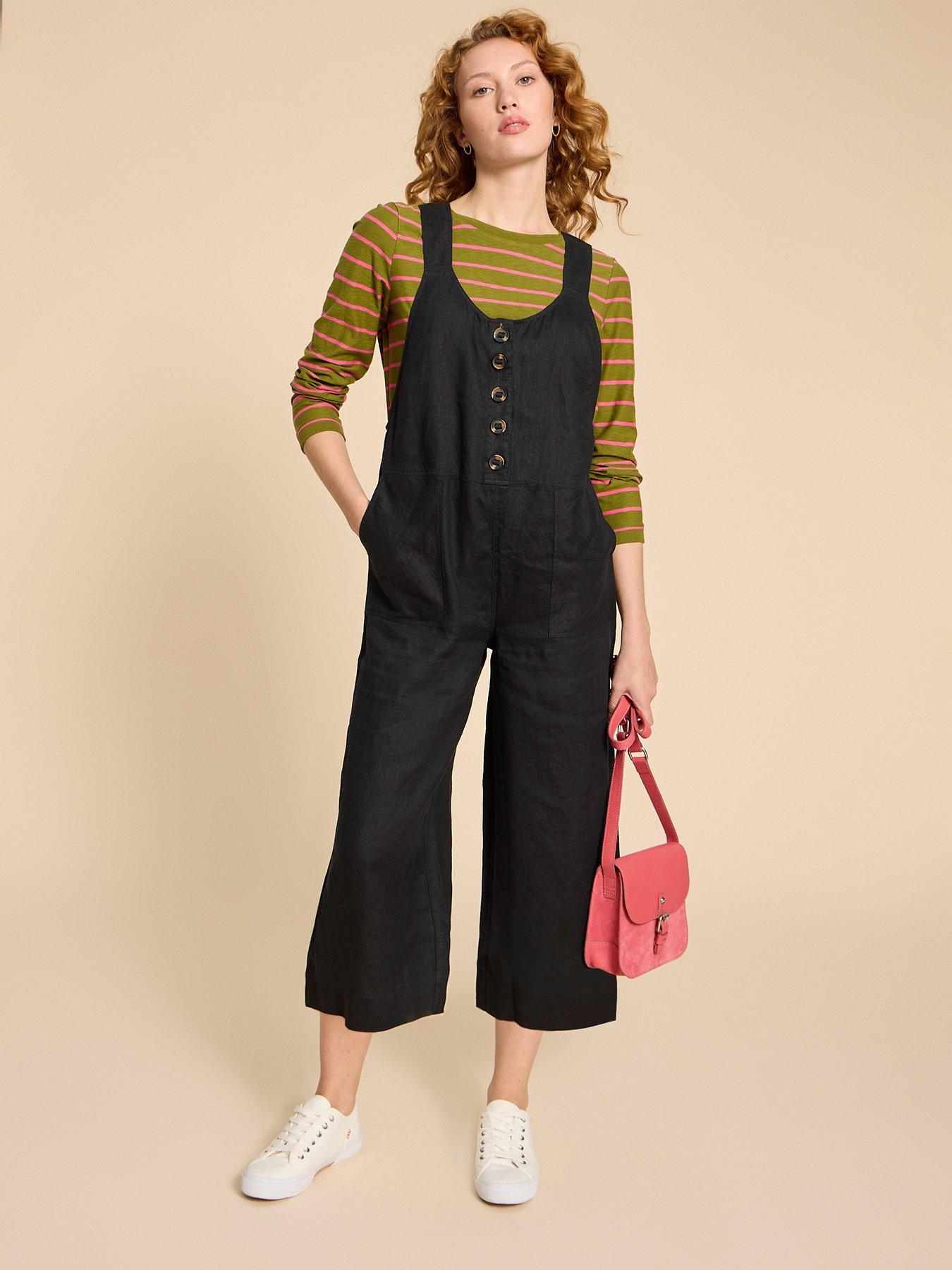 undefined Viola Linen Dungaree - Black