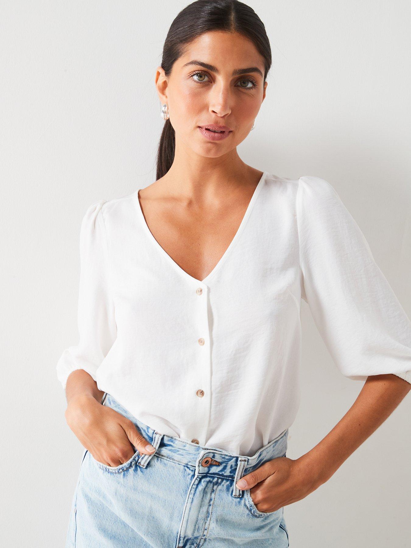 everyday-button-through-puff-sleeve-blouse-ivory