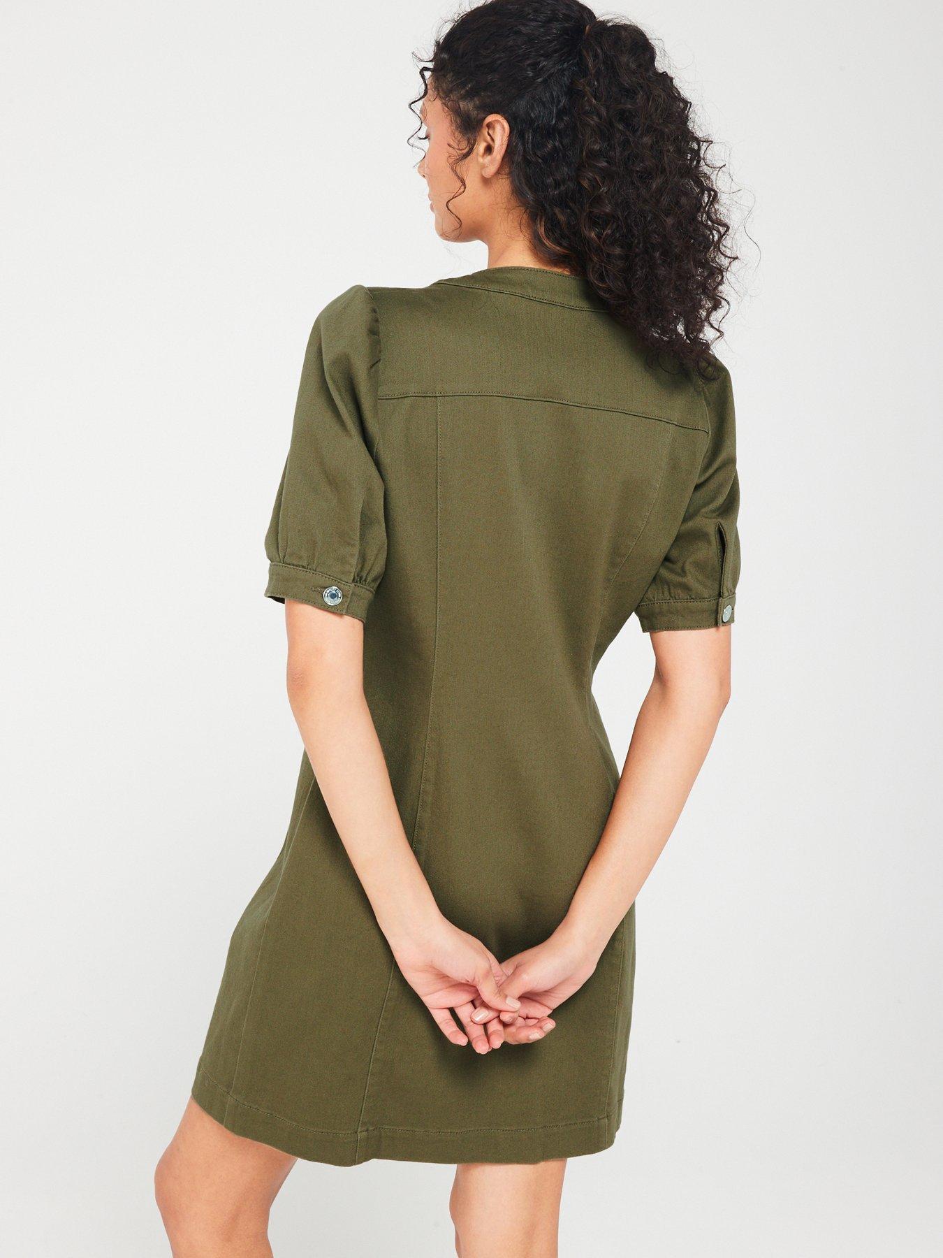 vero-moda-button-down-puff-sleeve-mini-dress-khakistillFront