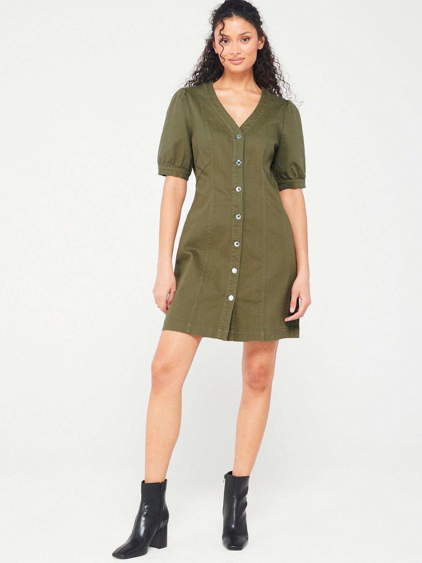 vero-moda-button-down-puff-sleeve-mini-dress-khakiback