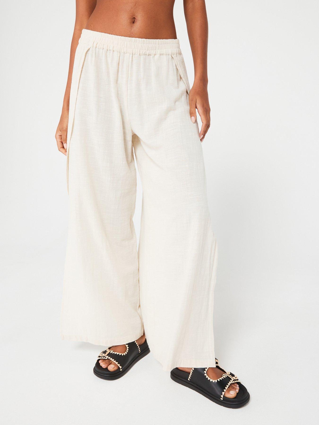 pieces-high-waisted-split-leg-beach-trouser-beige