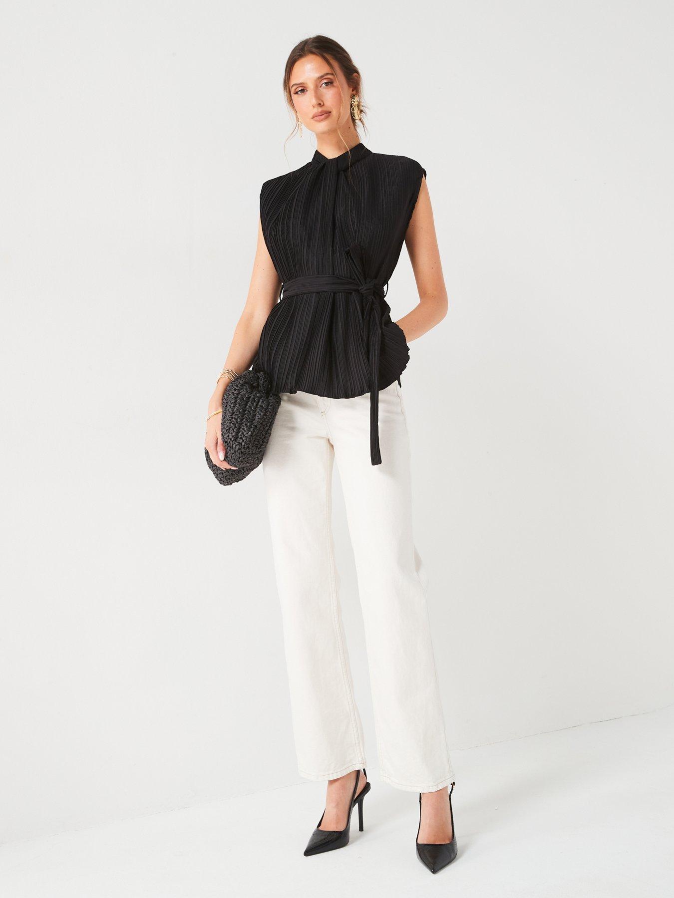 v-by-very-plisse-tie-waist-blouse-blackback