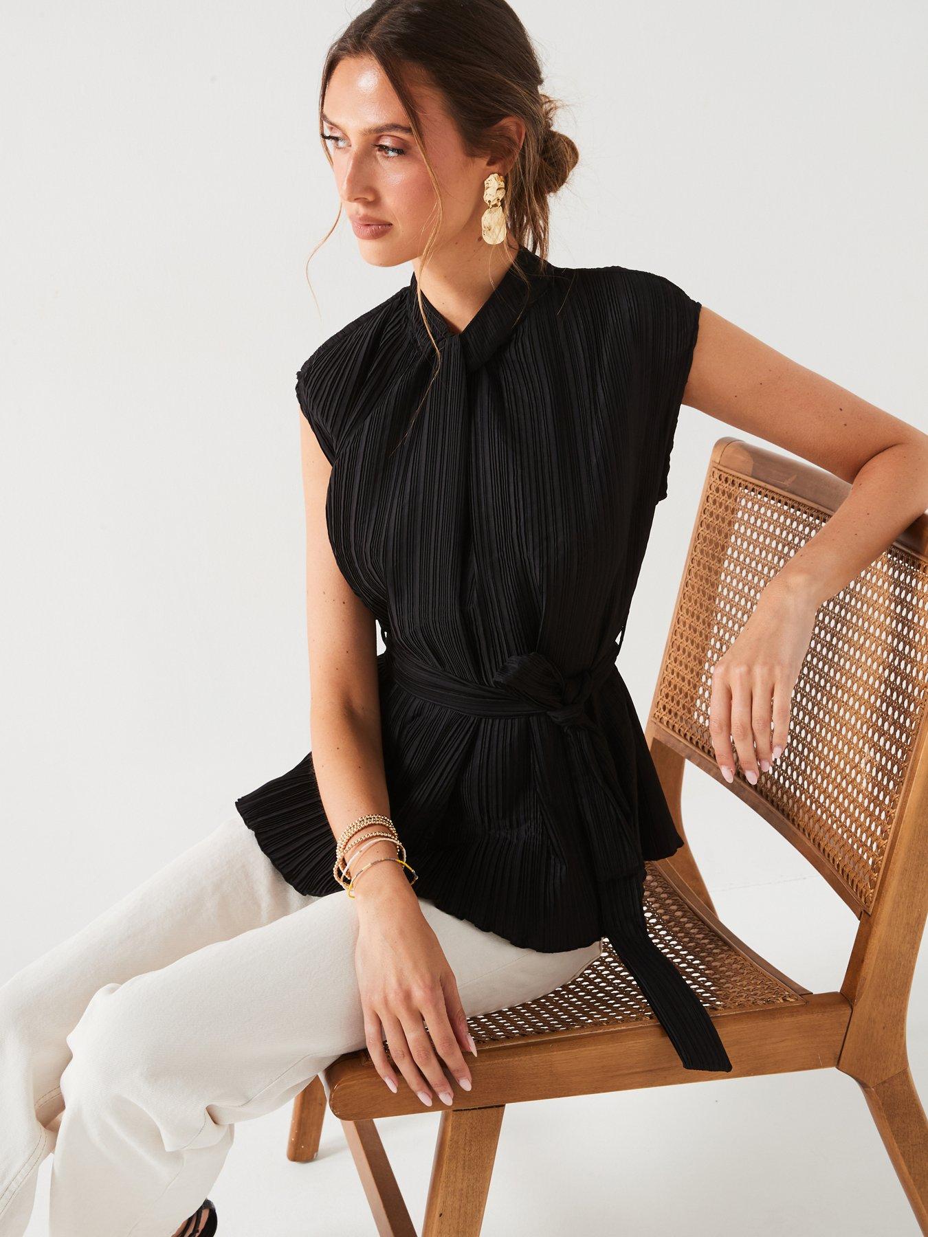 v-by-very-plisse-tie-waist-blouse-blackoutfit