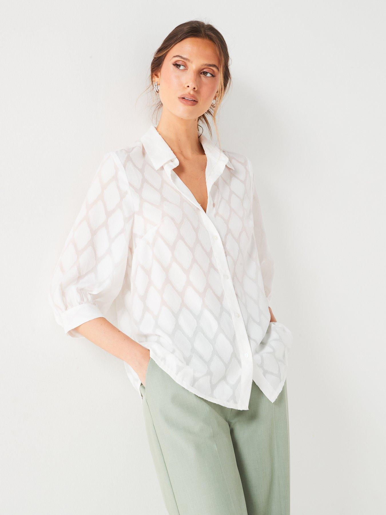 v-by-very-jacquard-print-three-quarter-sleeve-blouse-white