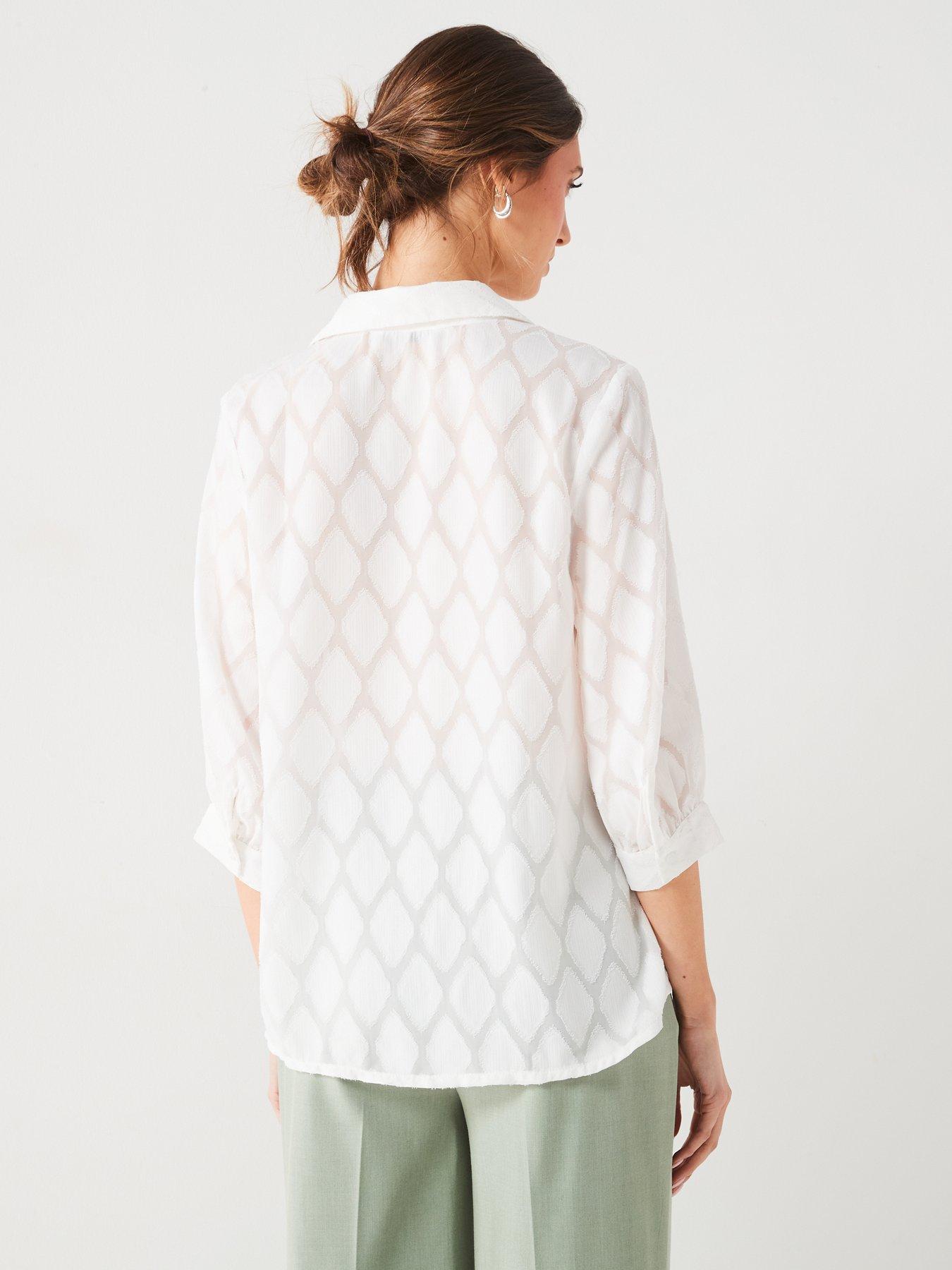 v-by-very-jacquard-print-three-quarter-sleeve-blouse-whitestillFront