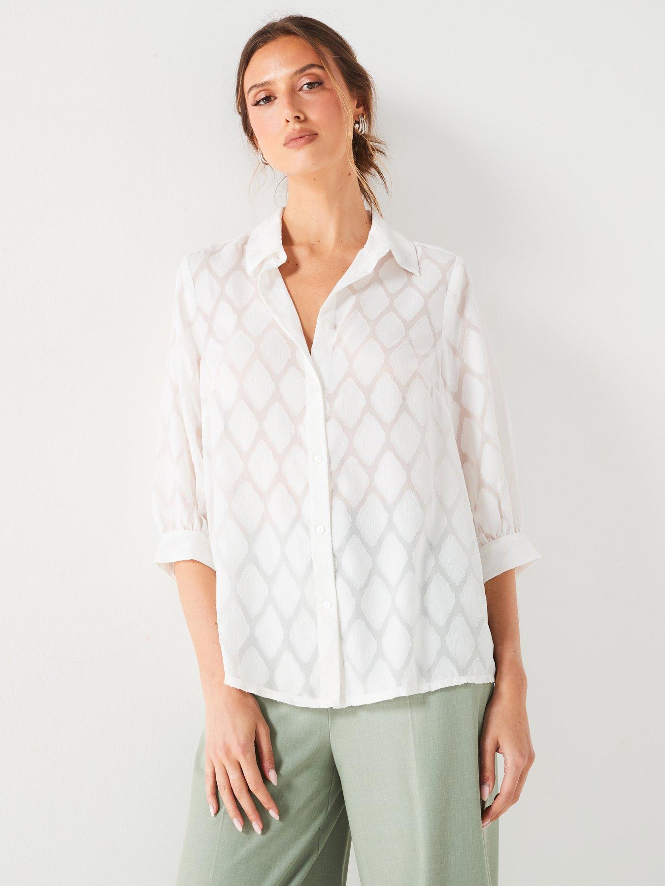 v-by-very-jacquard-print-three-quarter-sleeve-blouse-whitedetail