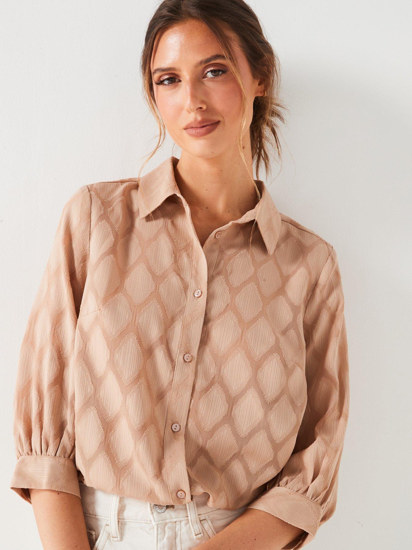 v-by-very-jacquard-print-three-quarternbspsleeve-blouse-beigedetail