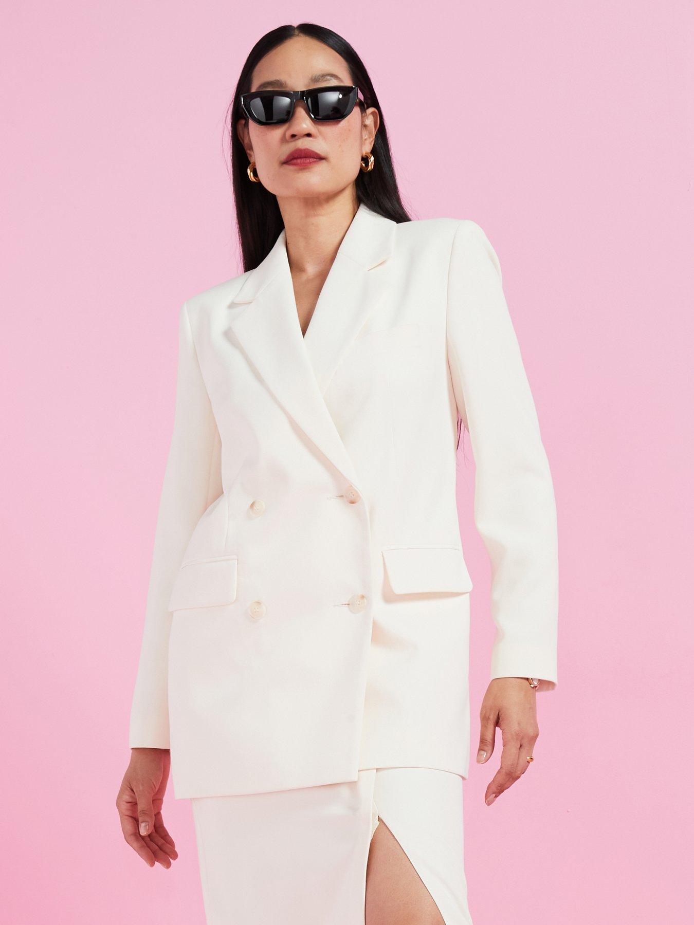 Image 1 of 6 of V by Very Oversized Double Breasted Longline&nbsp;Blazer- Cream
