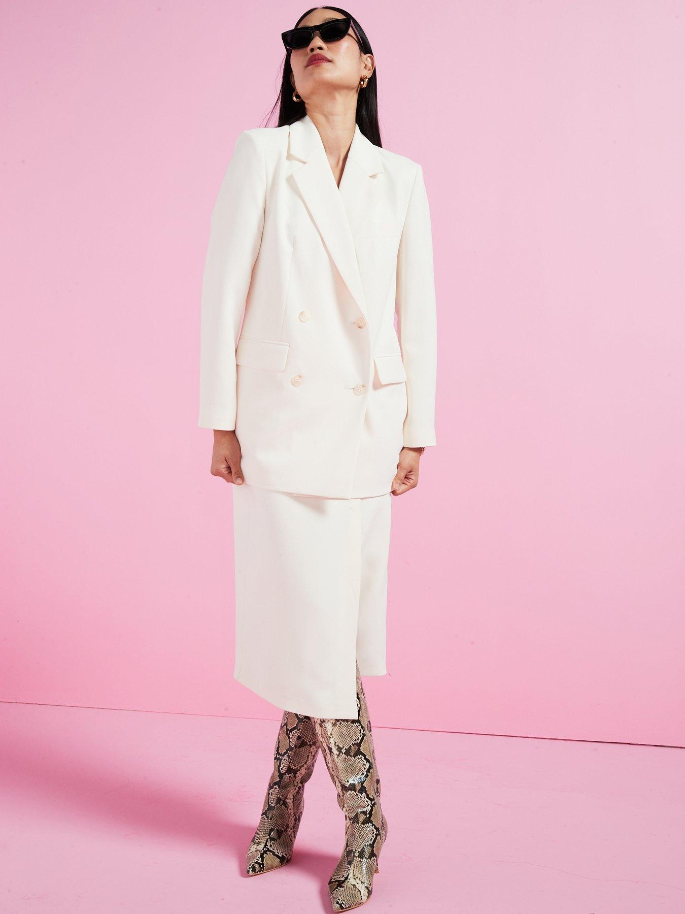 Image 4 of 6 of V by Very Oversized Double Breasted Longline&nbsp;Blazer- Cream