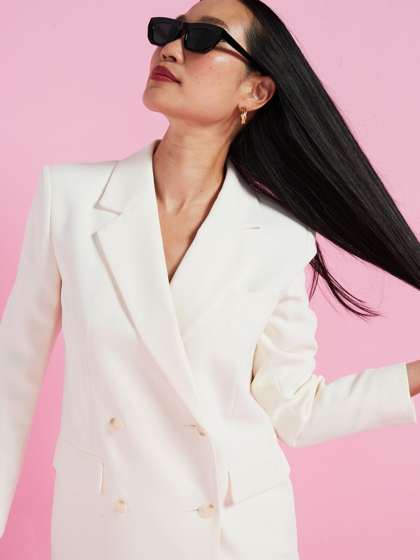 Image 6 of 6 of V by Very Oversized Double Breasted Longline&nbsp;Blazer- Cream