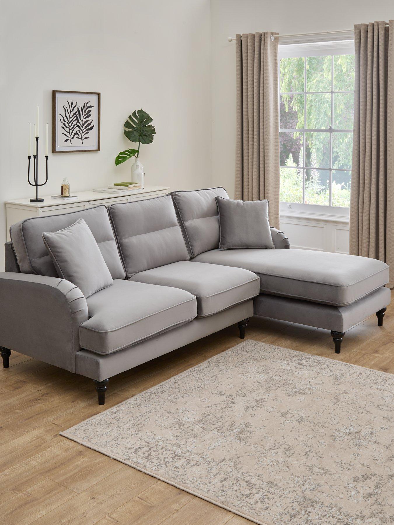 Very Home Victoria Right Hand Fabric 3 Seater Chaise Sofa - Grey - FSC® Certified
