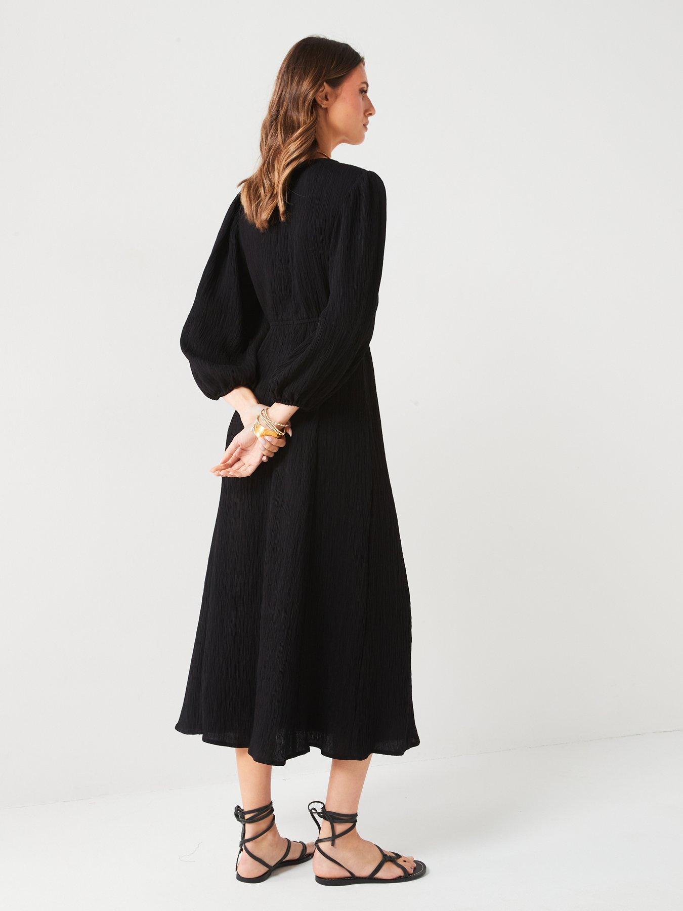 v-by-very-balloon-sleeve-cut-out-midi-dress-blackstillFront