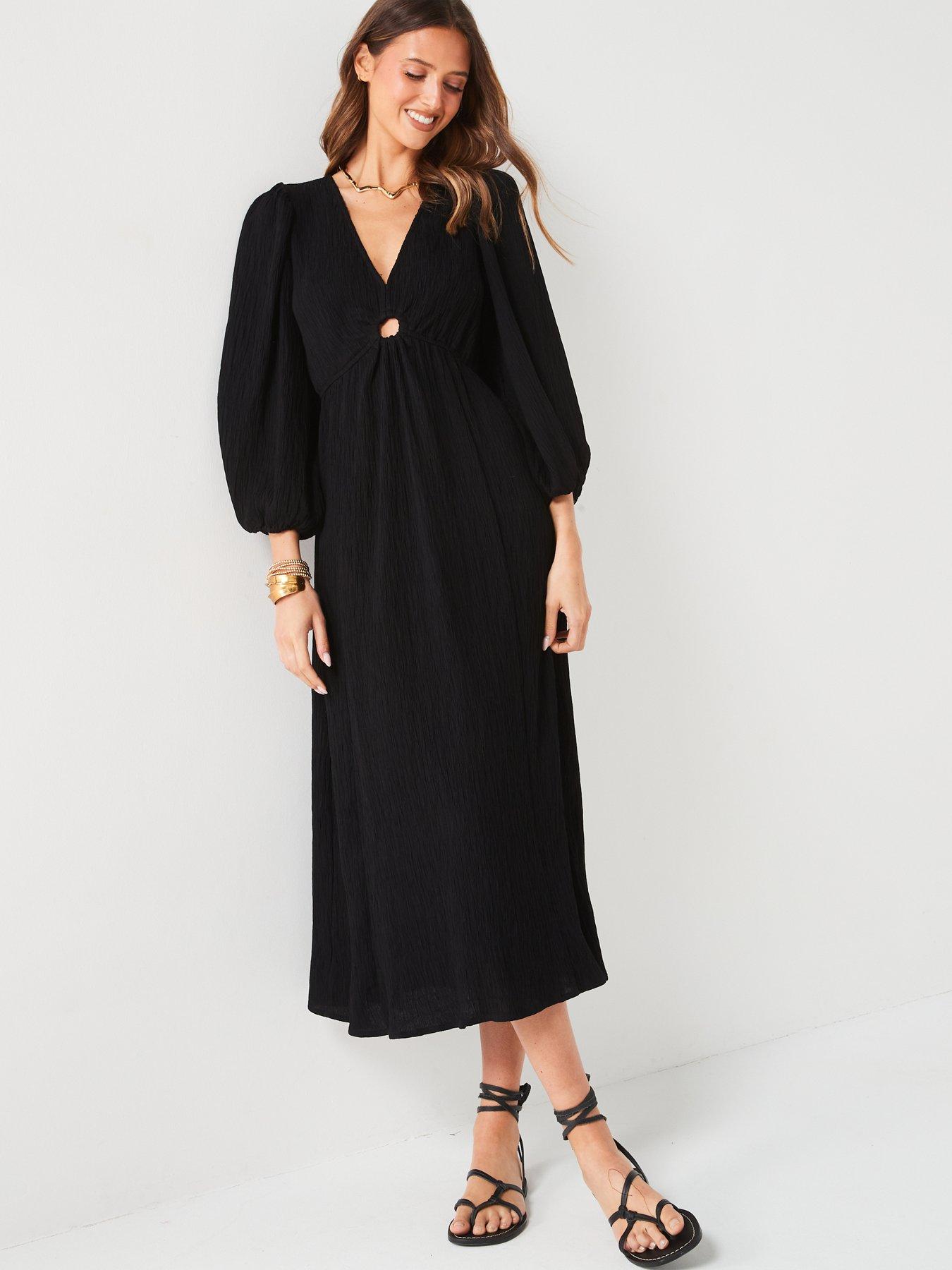 v-by-very-balloon-sleeve-cut-out-midi-dress-blackdetail