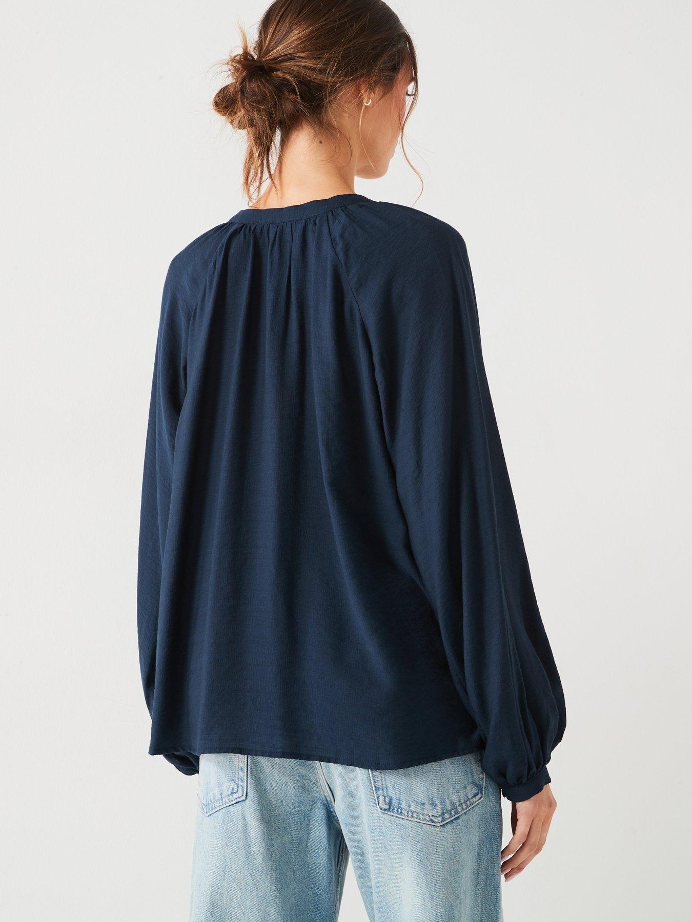 v-by-very-textured-balloon-sleevenbspblouse-navystillFront