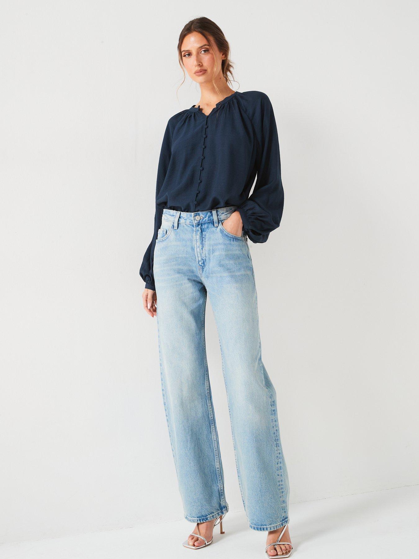 v-by-very-textured-balloon-sleevenbspblouse-navyback