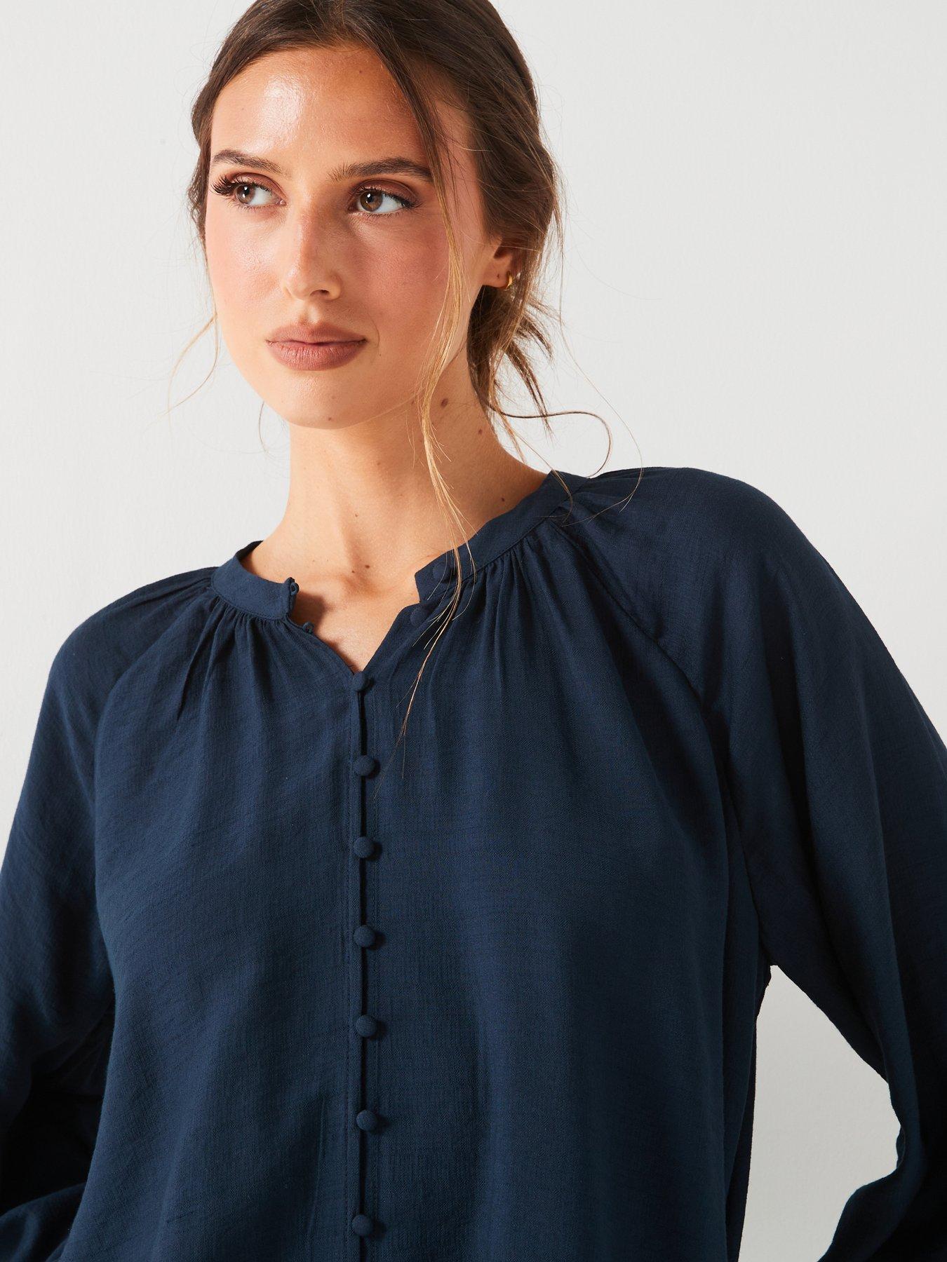 v-by-very-textured-balloon-sleevenbspblouse-navydetail