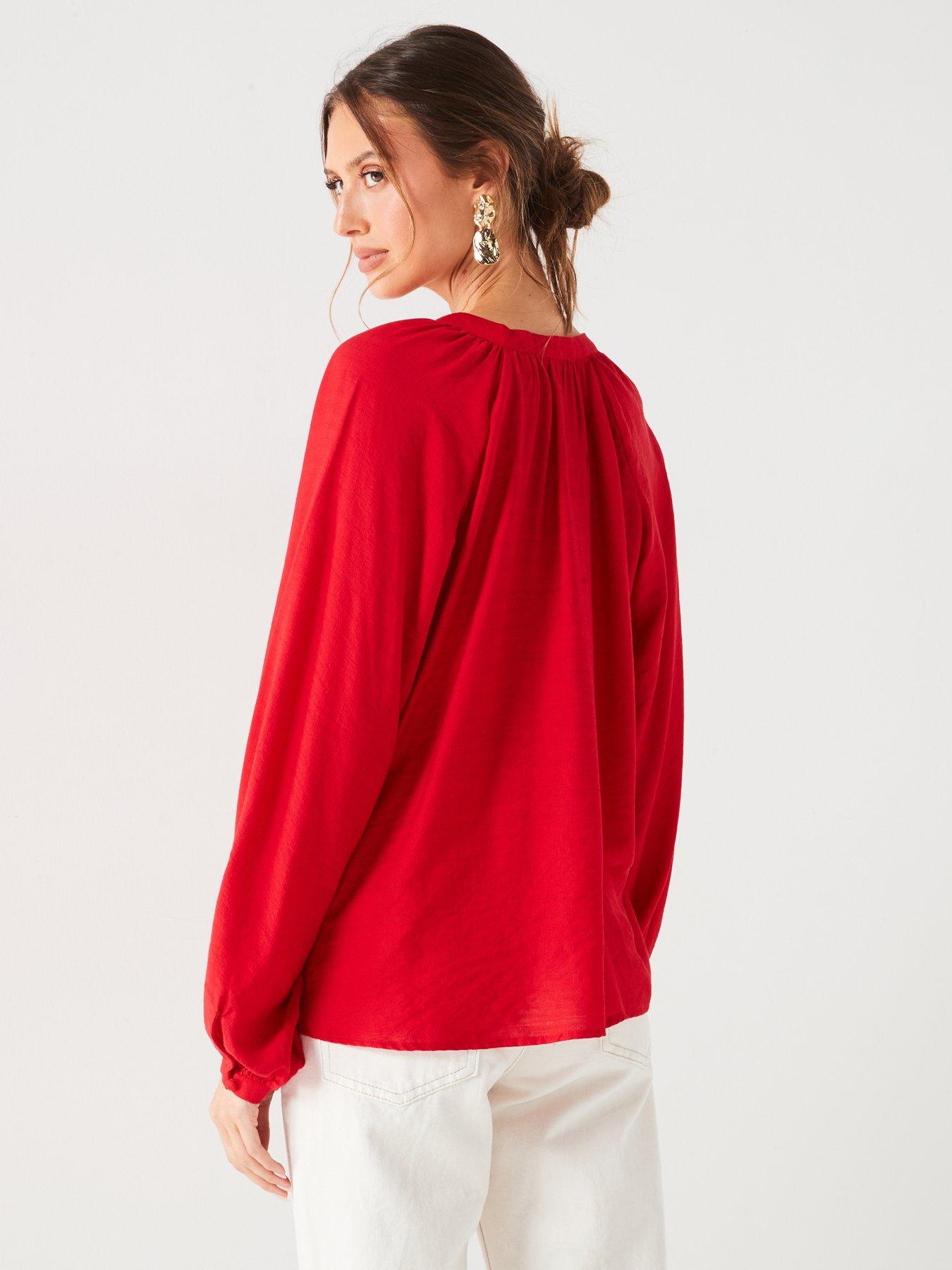 v-by-very-textured-balloon-sleevenbspblouse-redstillFront