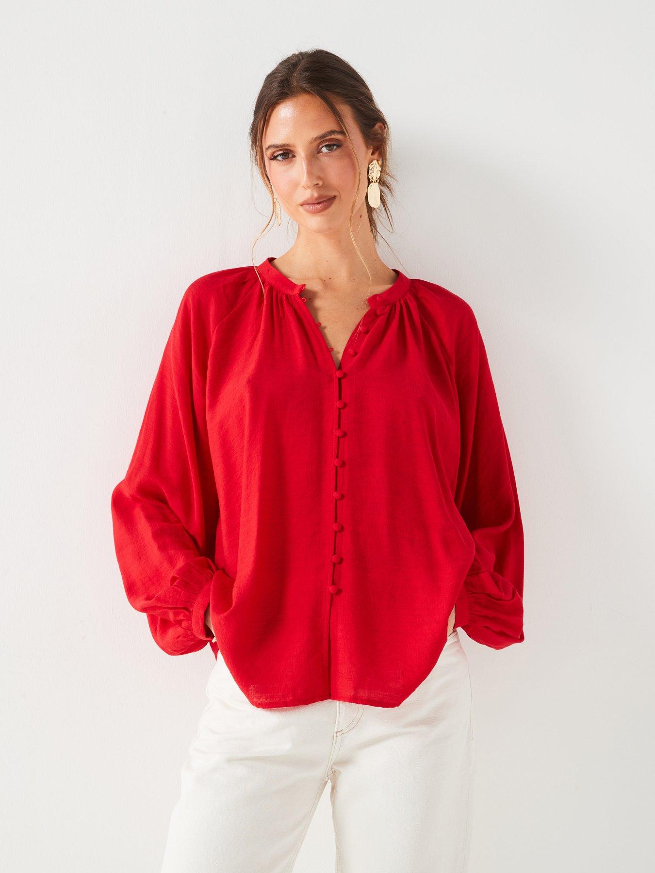 v-by-very-textured-balloon-sleevenbspblouse-redoutfit