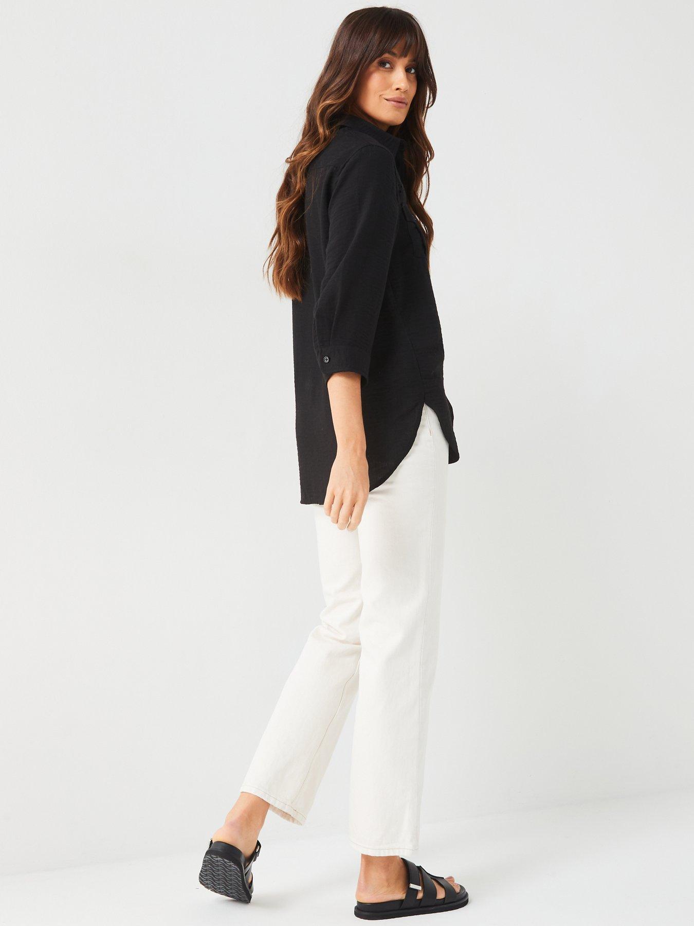 v-by-very-cut-out-longline-linen-shirt-blackstillFront