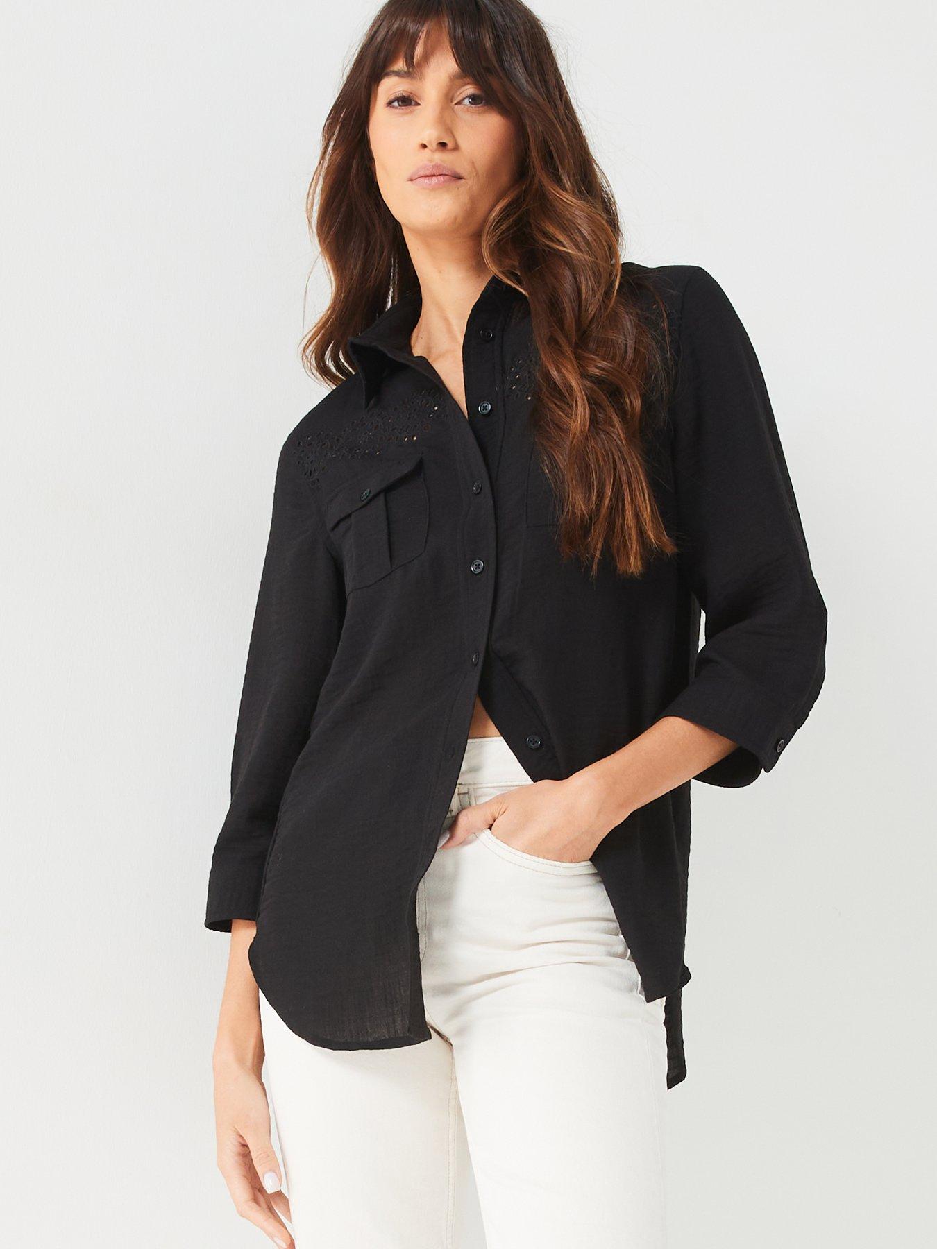 v-by-very-cut-out-longline-linen-shirt-blackdetail