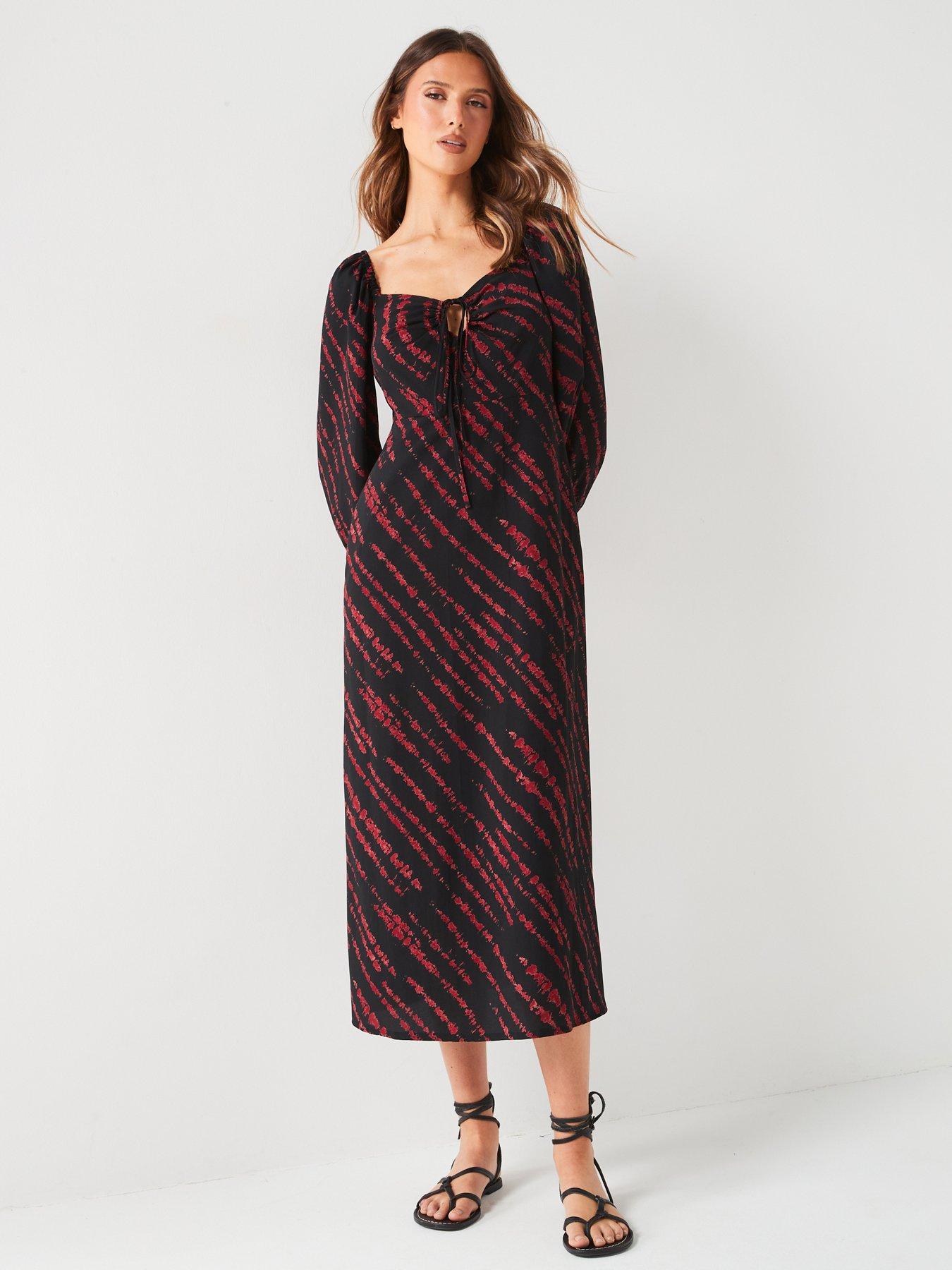 everyday-printed-long-sleevenbspmidi-dress-blackred