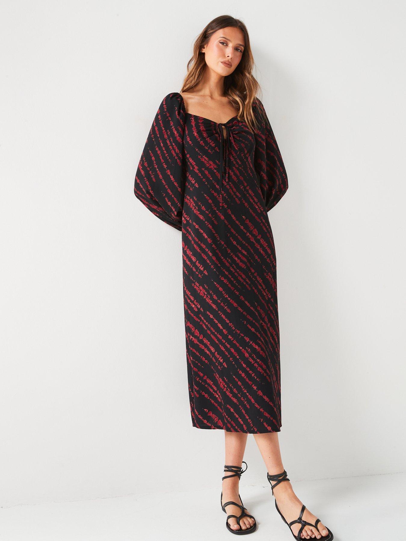 everyday-printed-long-sleevenbspmidi-dress-blackredback