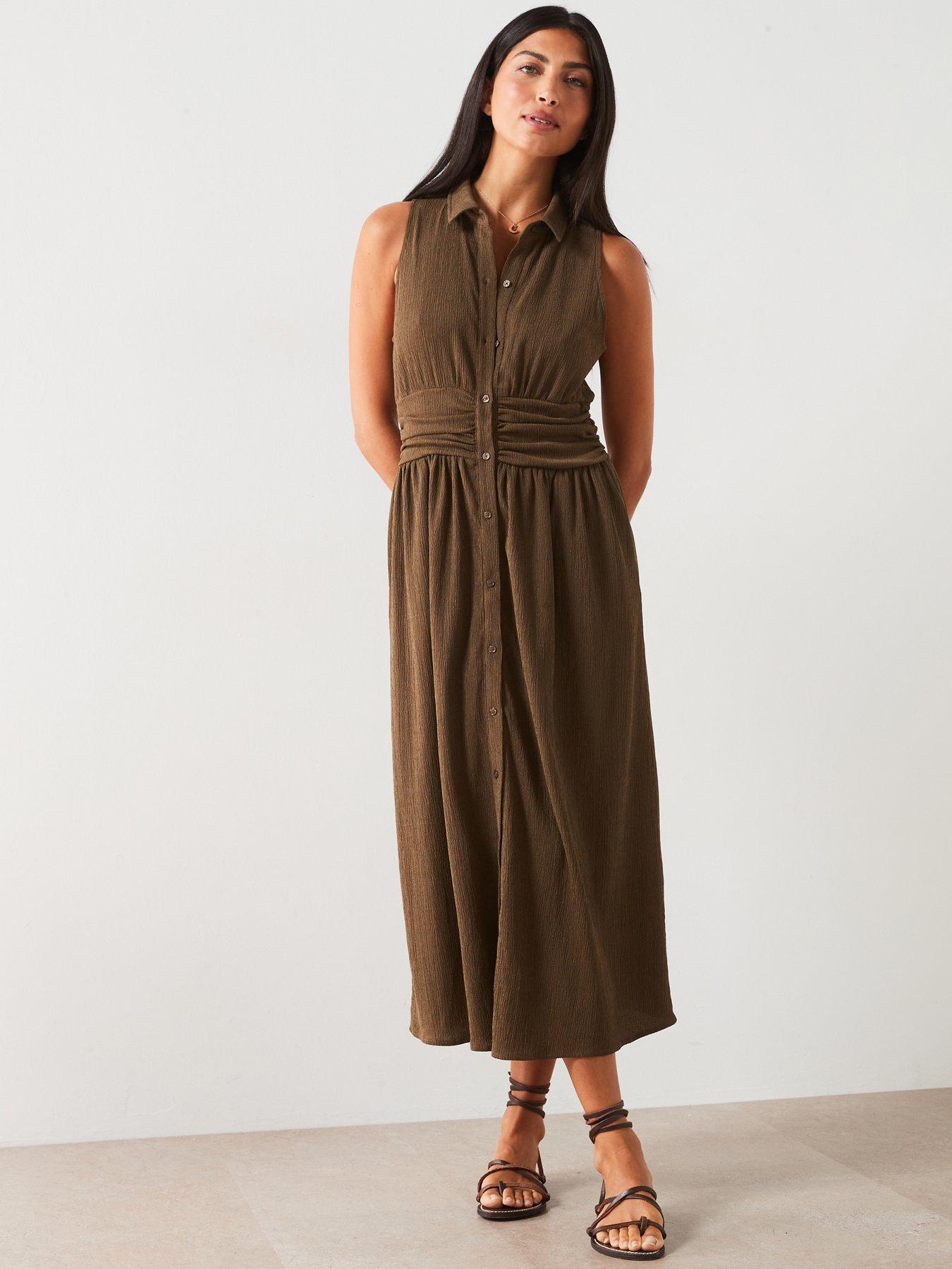 v-by-very-ruched-waist-midi-dress-khaki