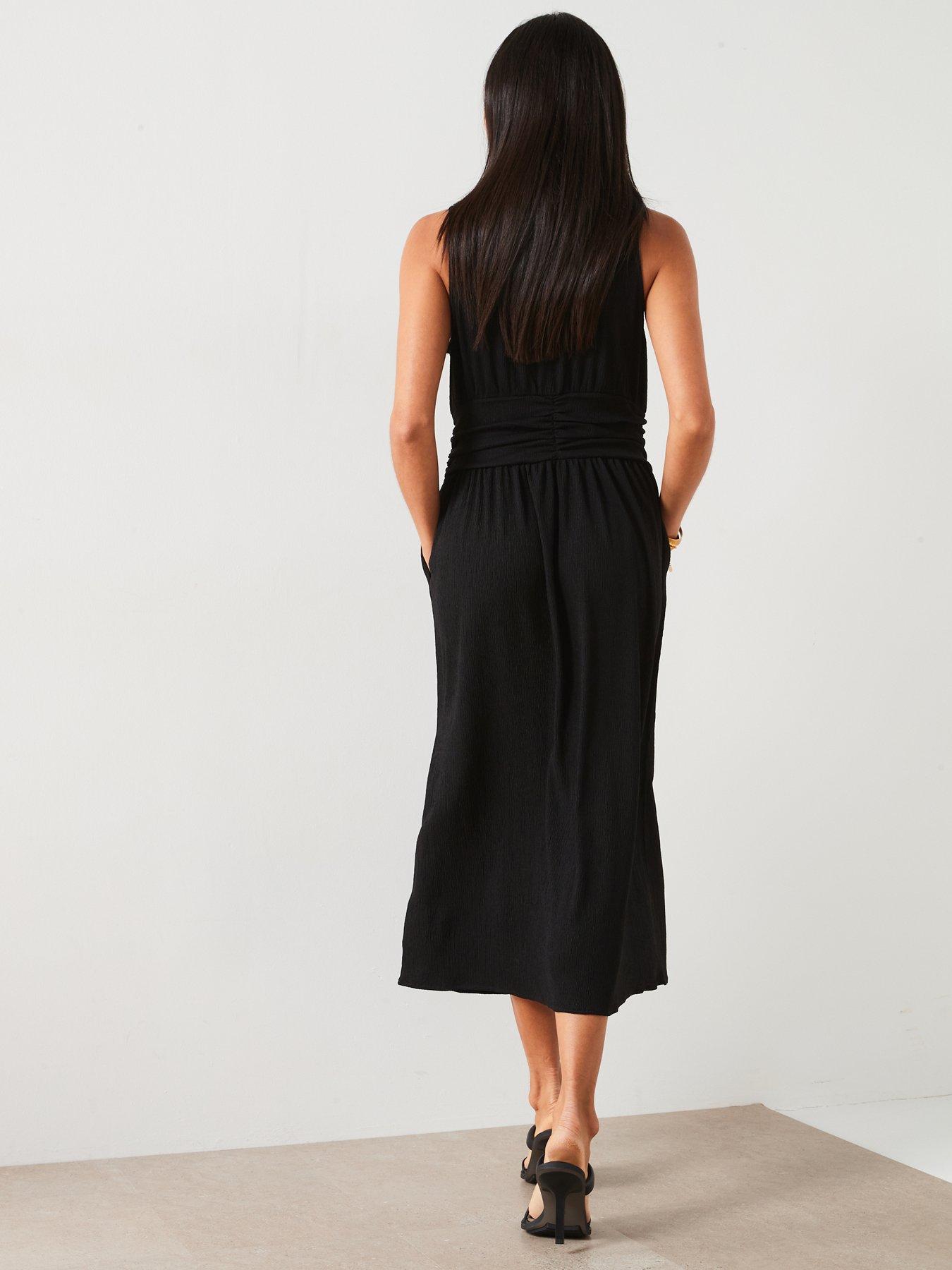 v-by-very-ruched-waist-midi-dress-blackstillFront